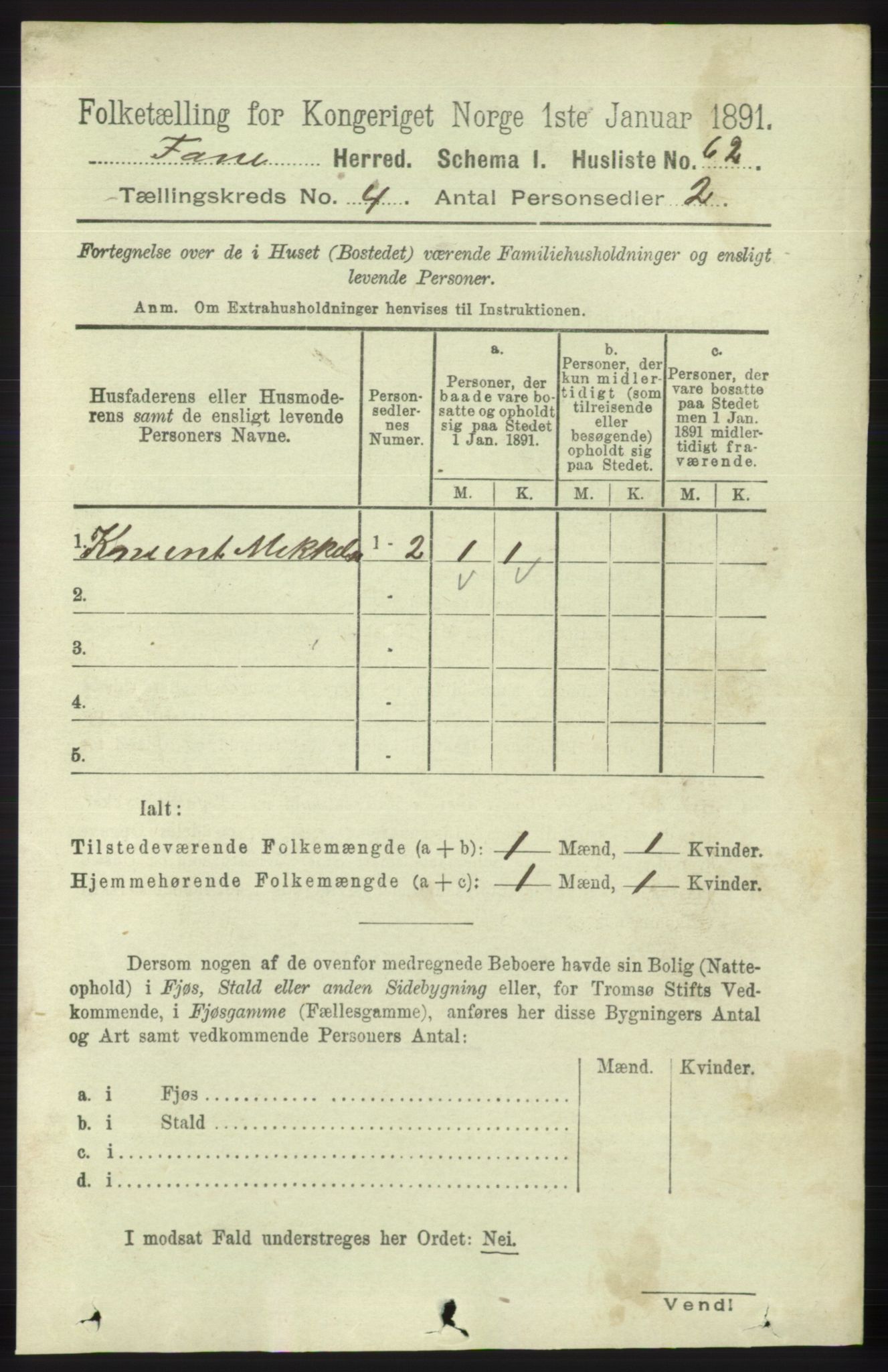 RA, 1891 census for 1249 Fana, 1891, p. 1589