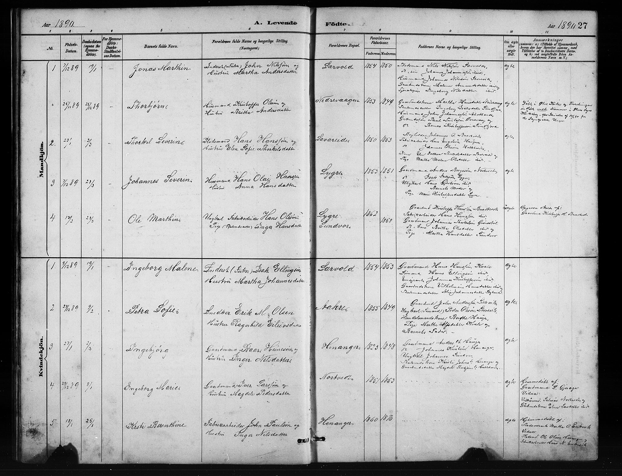 Fusa sokneprestembete, SAB/A-75401/H/Hab: Parish register (copy) no. C 2, 1886-1926, p. 27