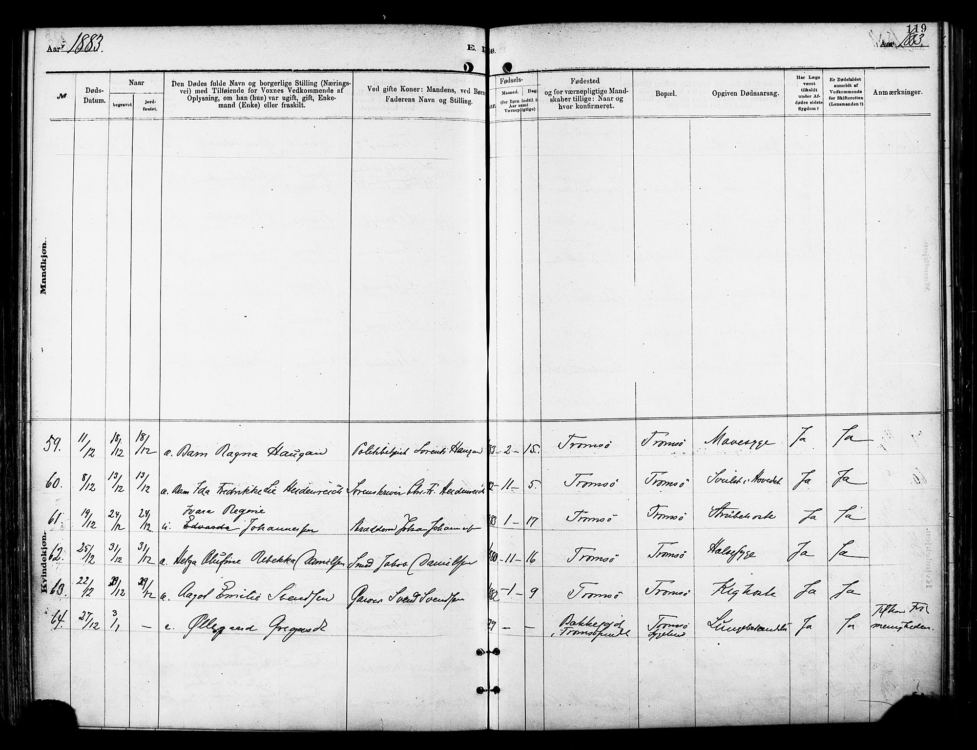 Tromsø sokneprestkontor/stiftsprosti/domprosti, SATØ/S-1343/G/Ga/L0014kirke: Parish register (official) no. 14, 1878-1888, p. 119