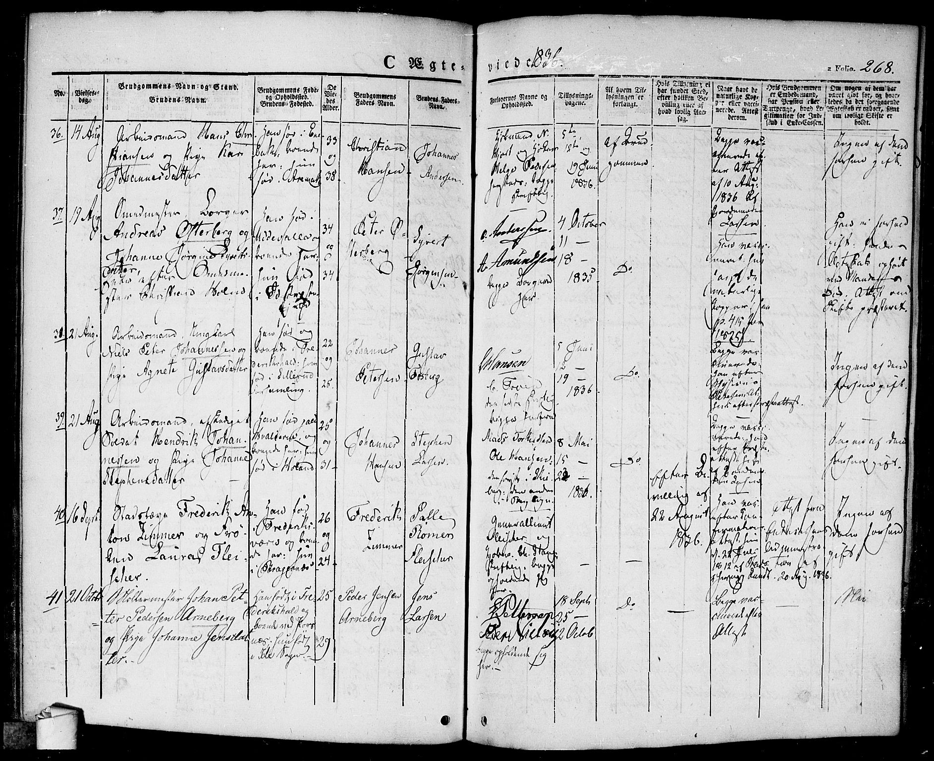Halden prestekontor Kirkebøker, SAO/A-10909/F/Fa/L0005: Parish register (official) no. I 5, 1834-1845, p. 268