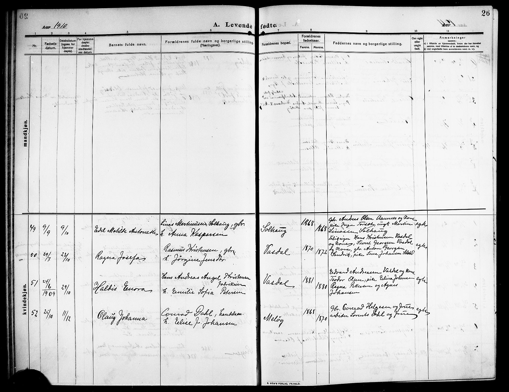 Ministerialprotokoller, klokkerbøker og fødselsregistre - Nordland, AV/SAT-A-1459/843/L0639: Parish register (copy) no. 843C08, 1908-1924, p. 26