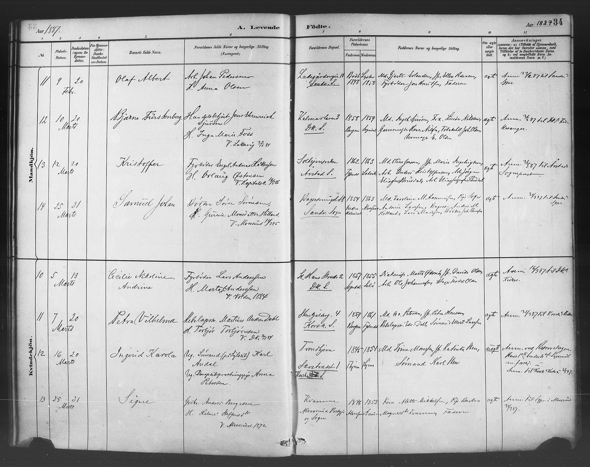 Fødselsstiftelsens sokneprestembete*, SAB/-: Parish register (official) no. A 2, 1884-1900, p. 34