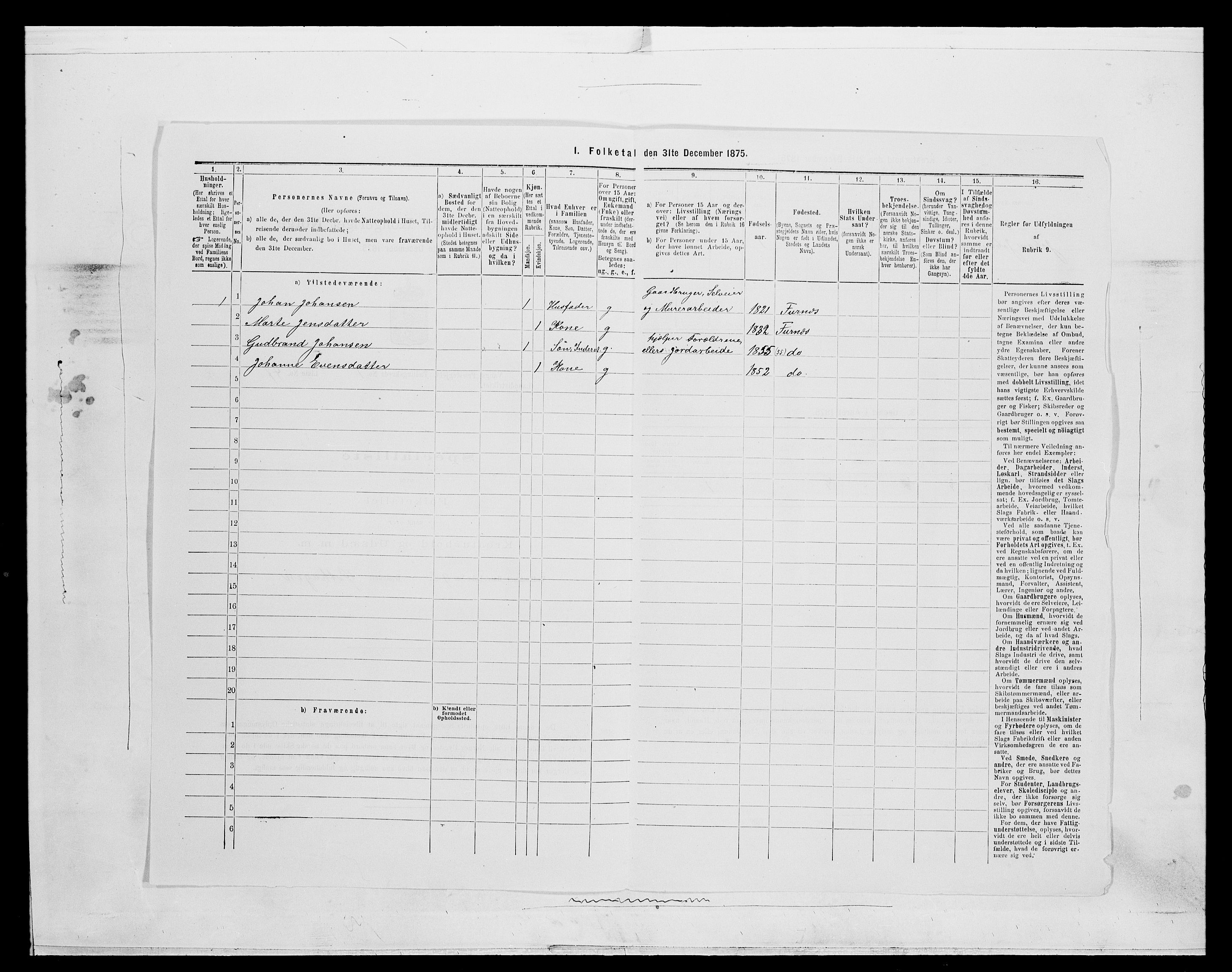 SAH, 1875 census for 0414L Vang/Vang og Furnes, 1875, p. 259