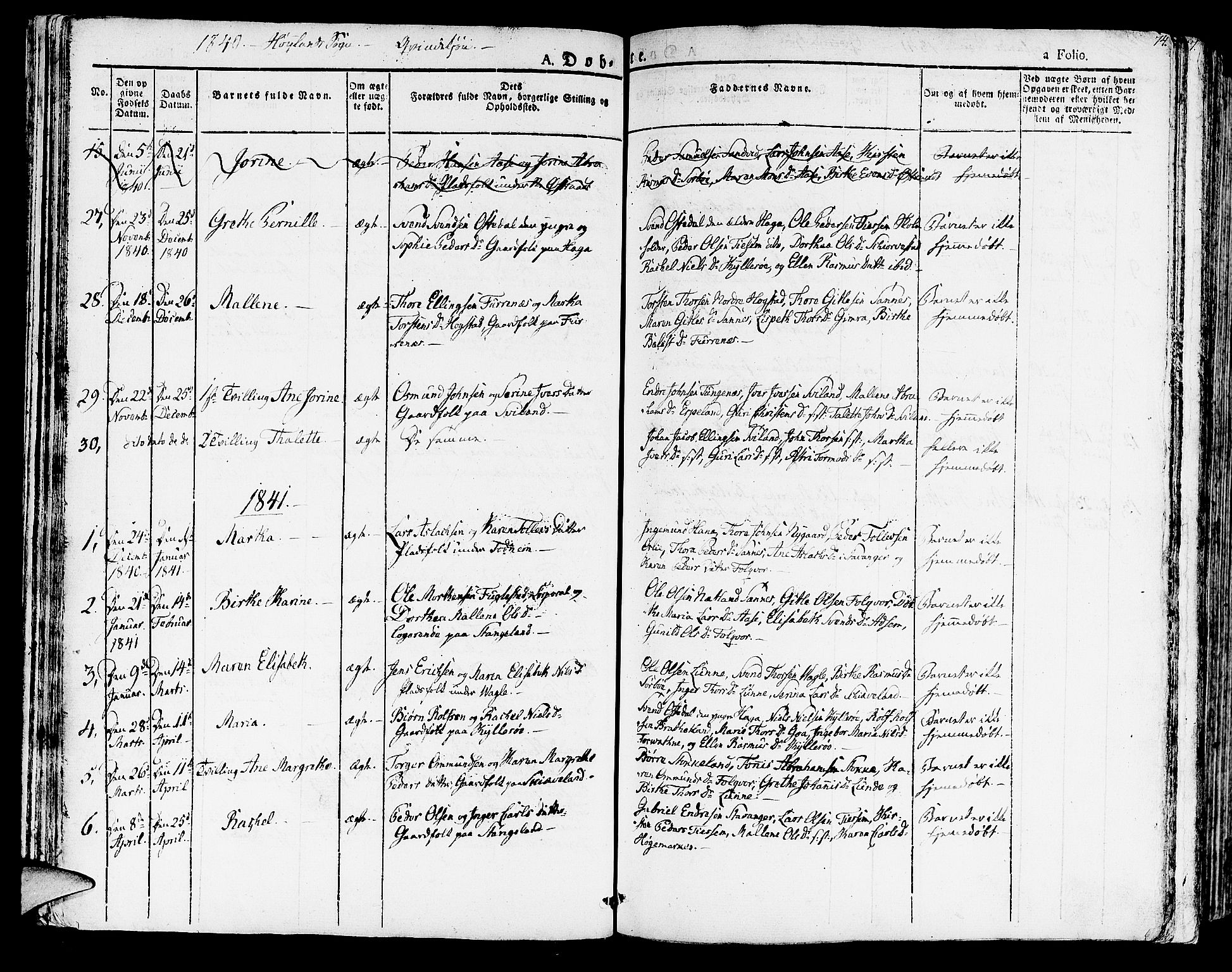 Høyland sokneprestkontor, SAST/A-101799/001/30BA/L0007: Parish register (official) no. A 7 /1, 1825-1841, p. 74