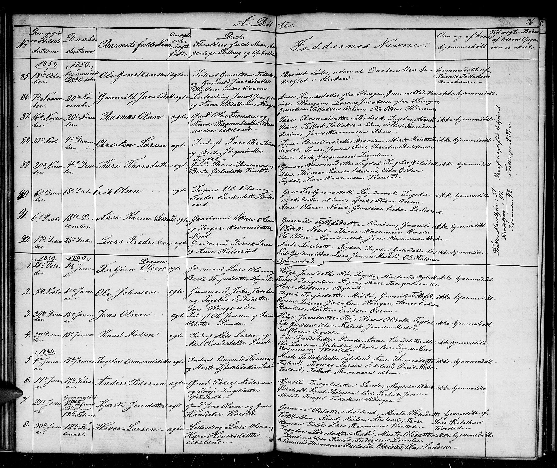 Gjerstad sokneprestkontor, AV/SAK-1111-0014/F/Fb/Fba/L0005: Parish register (copy) no. B 5, 1853-1867, p. 36