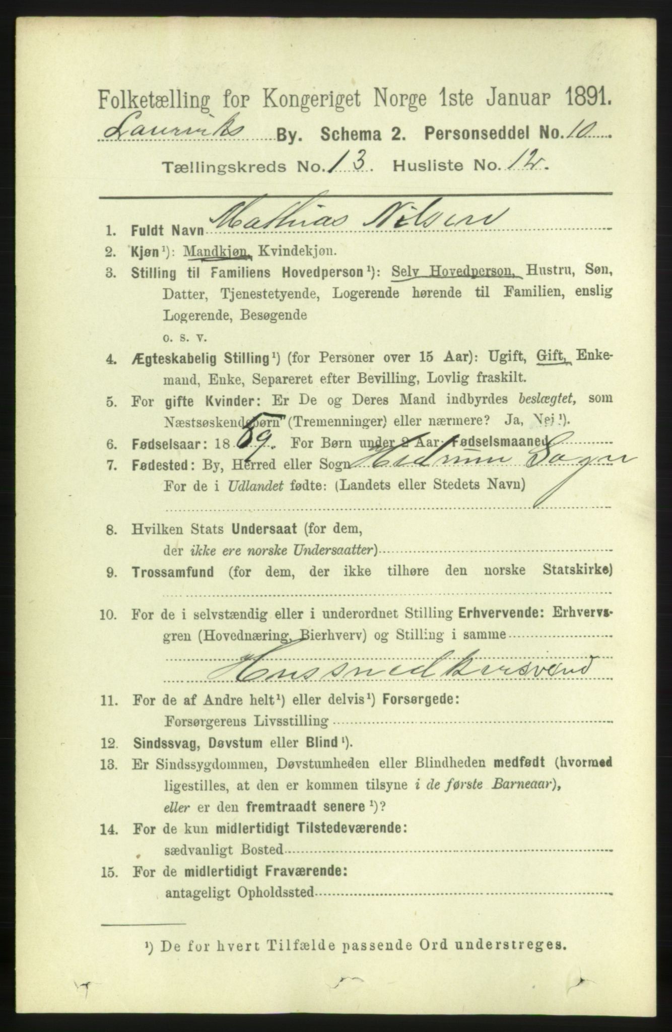 RA, 1891 census for 0707 Larvik, 1891, p. 10639