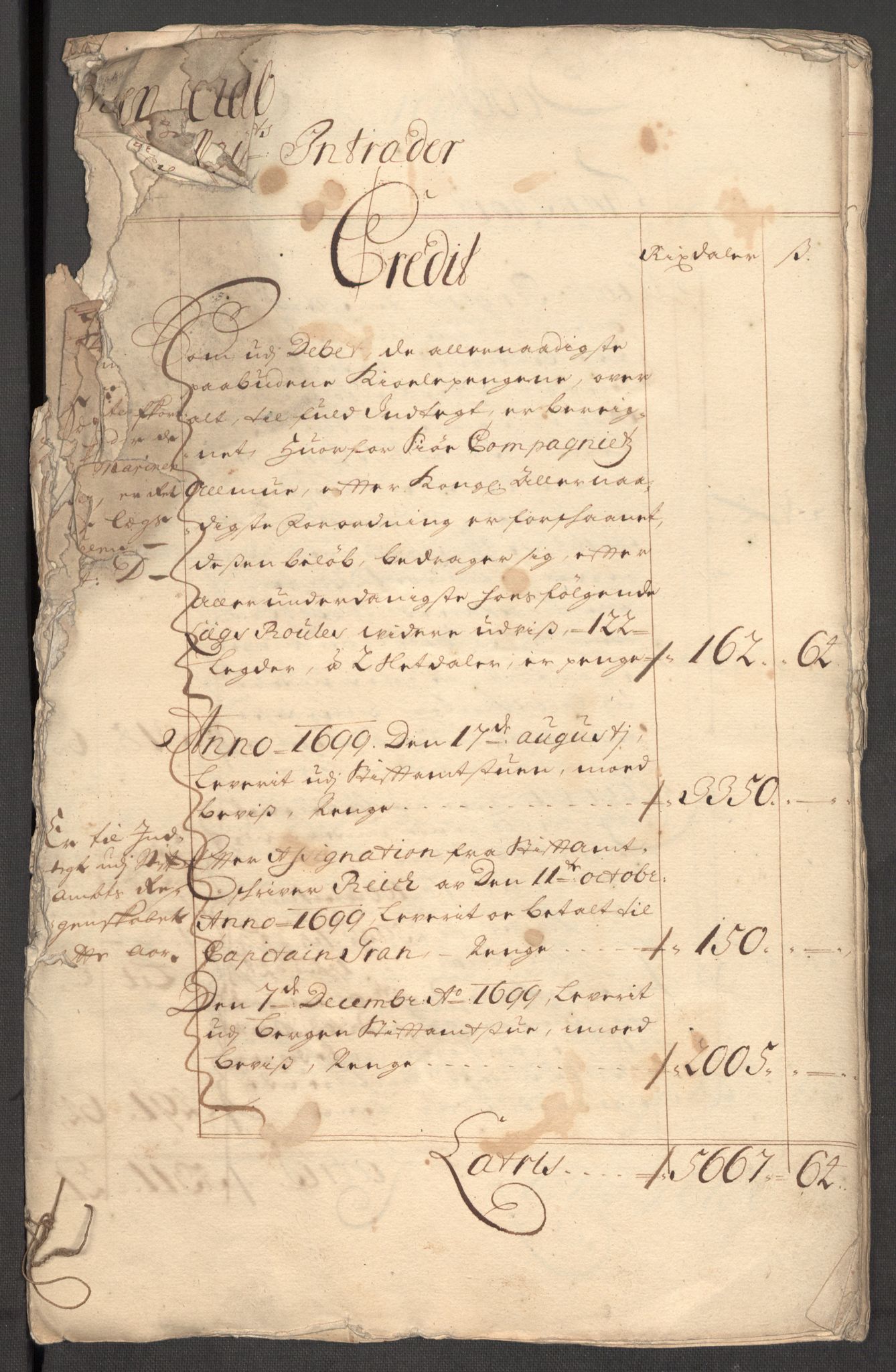 Rentekammeret inntil 1814, Reviderte regnskaper, Fogderegnskap, AV/RA-EA-4092/R54/L3557: Fogderegnskap Sunnmøre, 1699, p. 6