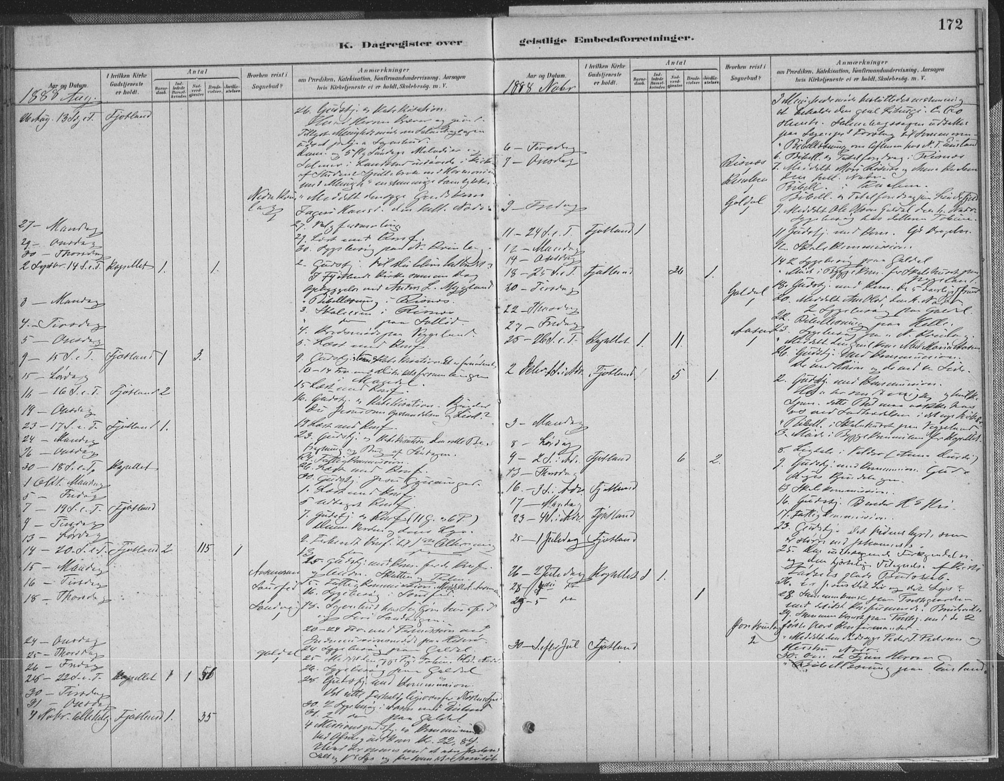 Fjotland sokneprestkontor, SAK/1111-0010/F/Fa/L0002: Parish register (official) no. A 2, 1880-1898, p. 172