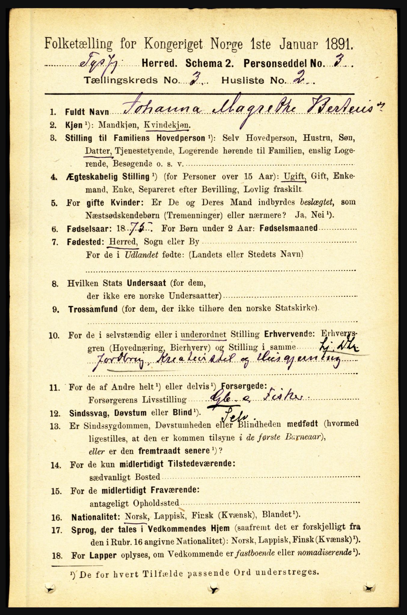 RA, 1891 census for 1850 Tysfjord, 1891, p. 1054