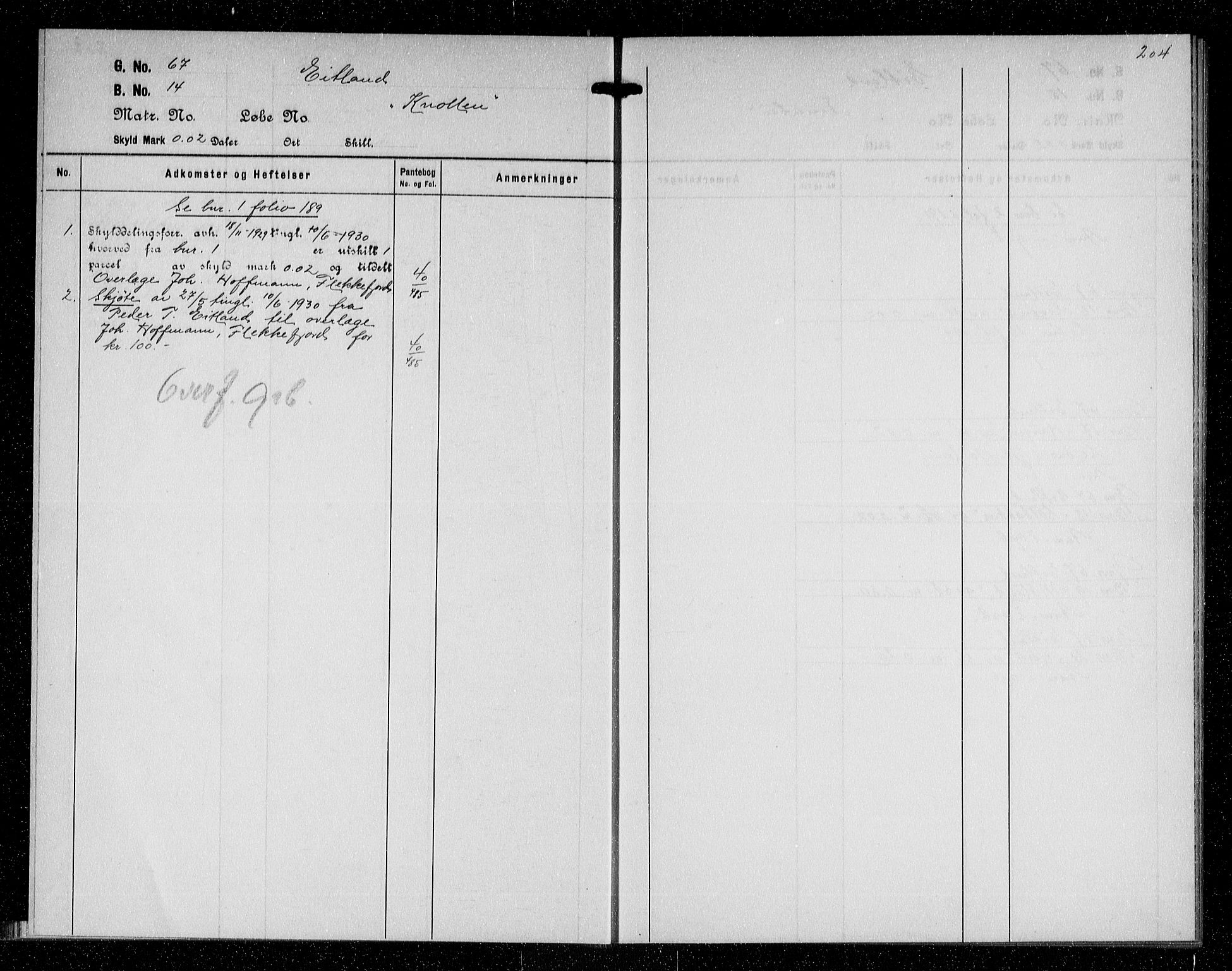 Flekkefjord sorenskriveri, SAK/1221-0001/G/Ga/L0031: Mortgage register no. 31, 1810-1950, p. 204