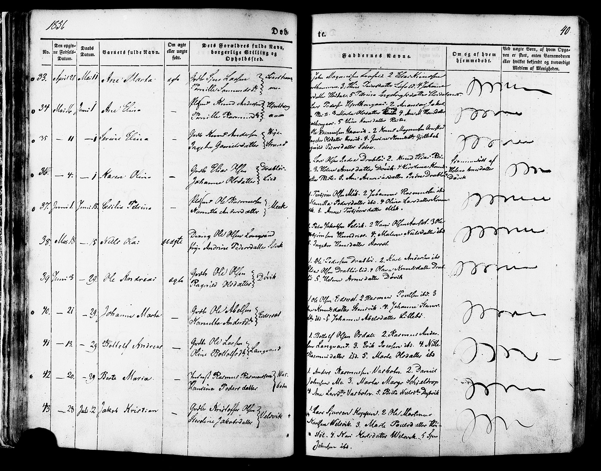 Ministerialprotokoller, klokkerbøker og fødselsregistre - Møre og Romsdal, AV/SAT-A-1454/511/L0140: Parish register (official) no. 511A07, 1851-1878, p. 40