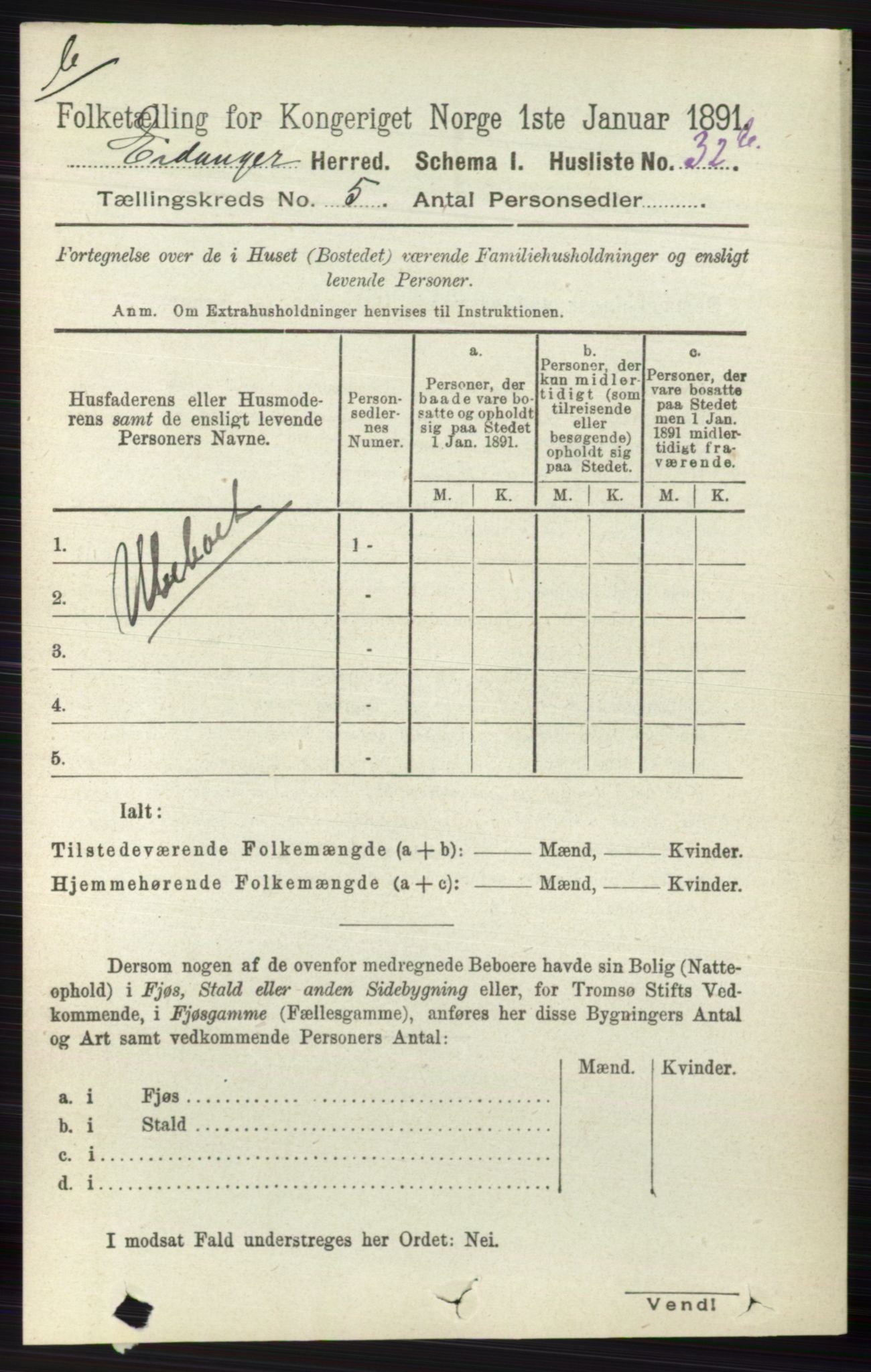 RA, 1891 census for 0813 Eidanger, 1891, p. 2263