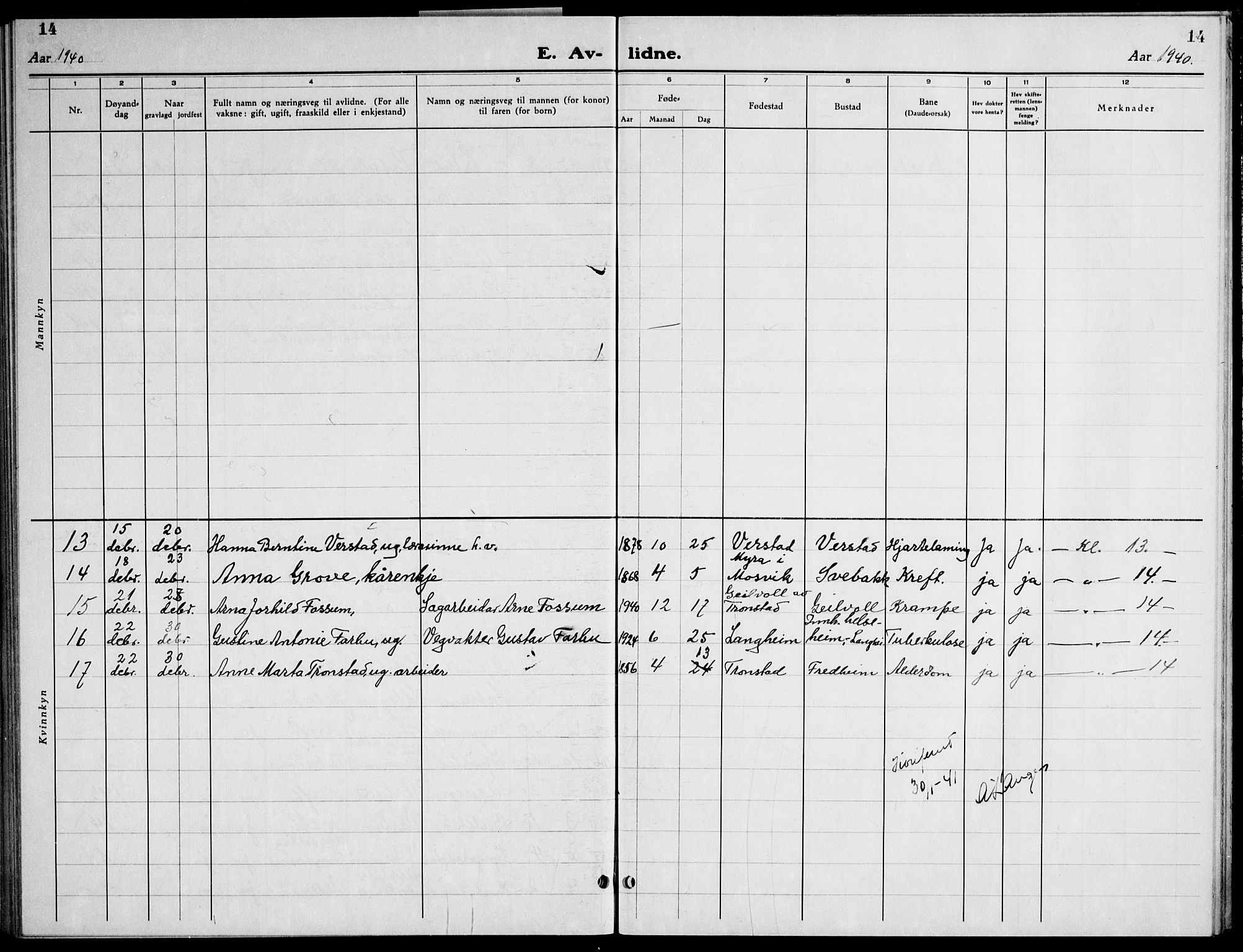 Ministerialprotokoller, klokkerbøker og fødselsregistre - Nord-Trøndelag, SAT/A-1458/730/L0304: Parish register (copy) no. 730C07, 1934-1945, p. 14