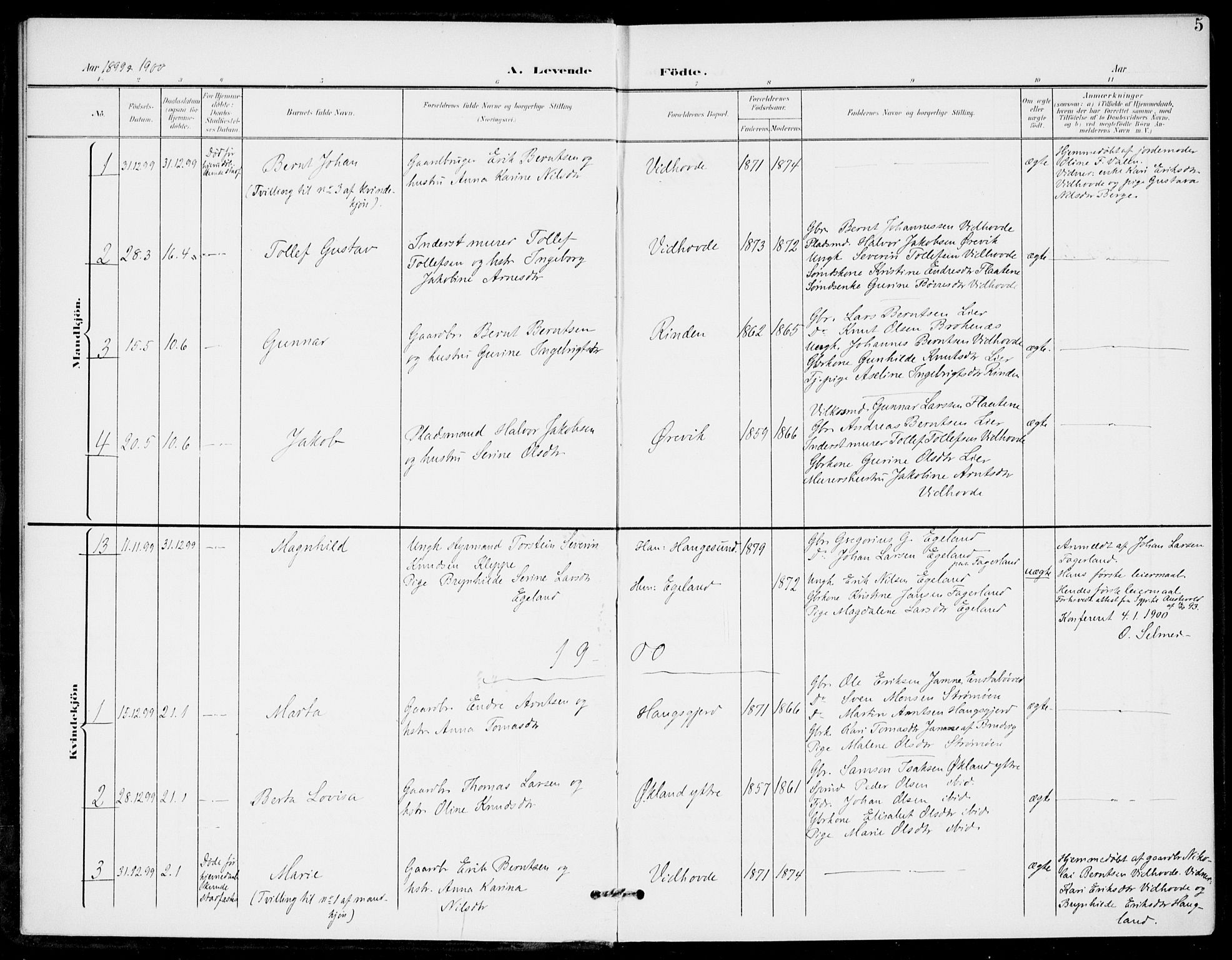 Sveio Sokneprestembete, SAB/A-78501/H/Haa: Parish register (official) no. C 3, 1899-1916, p. 5