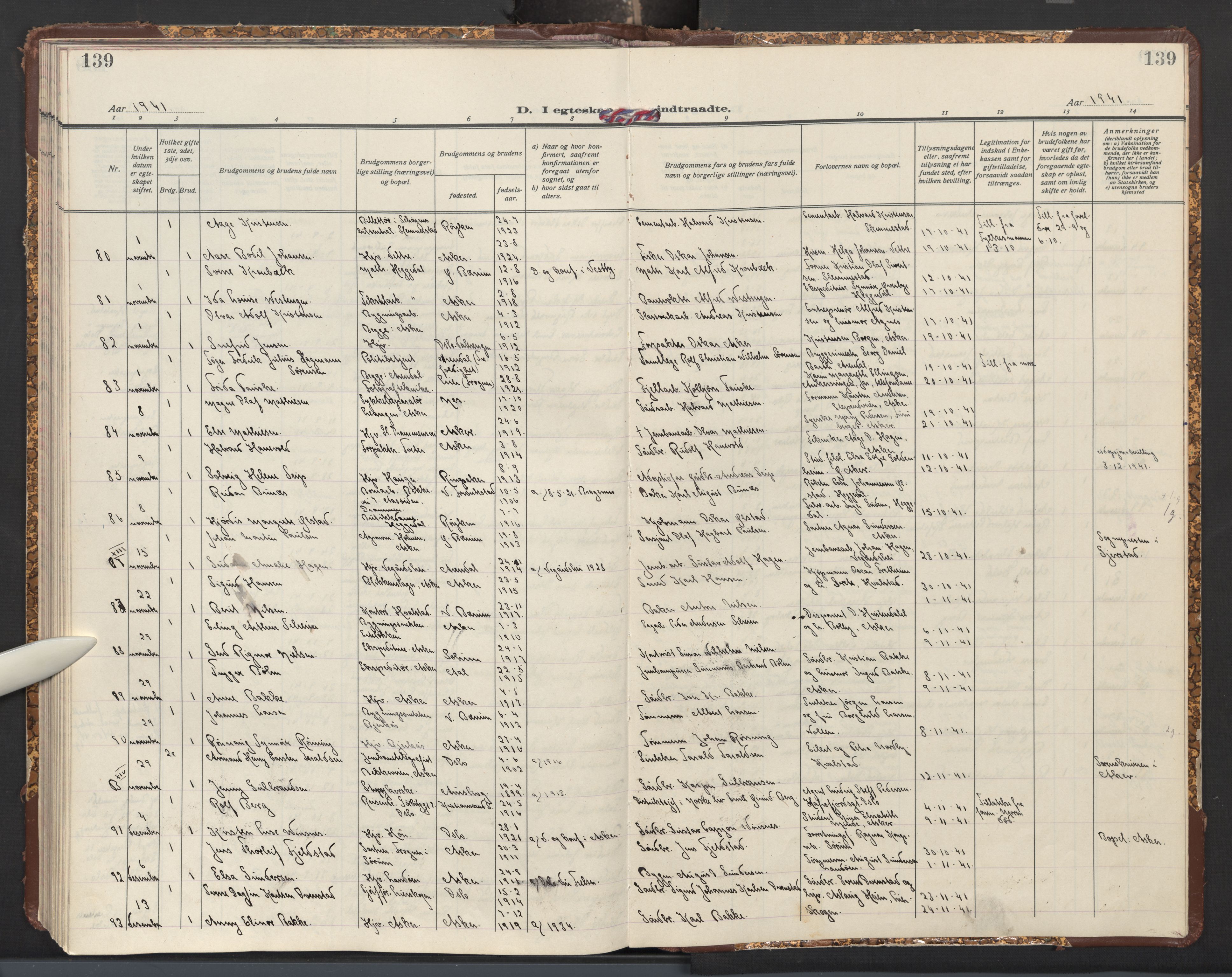 Asker prestekontor Kirkebøker, AV/SAO-A-10256a/F/Fa/L0021: Parish register (official) no. I 21, 1936-1945, p. 139