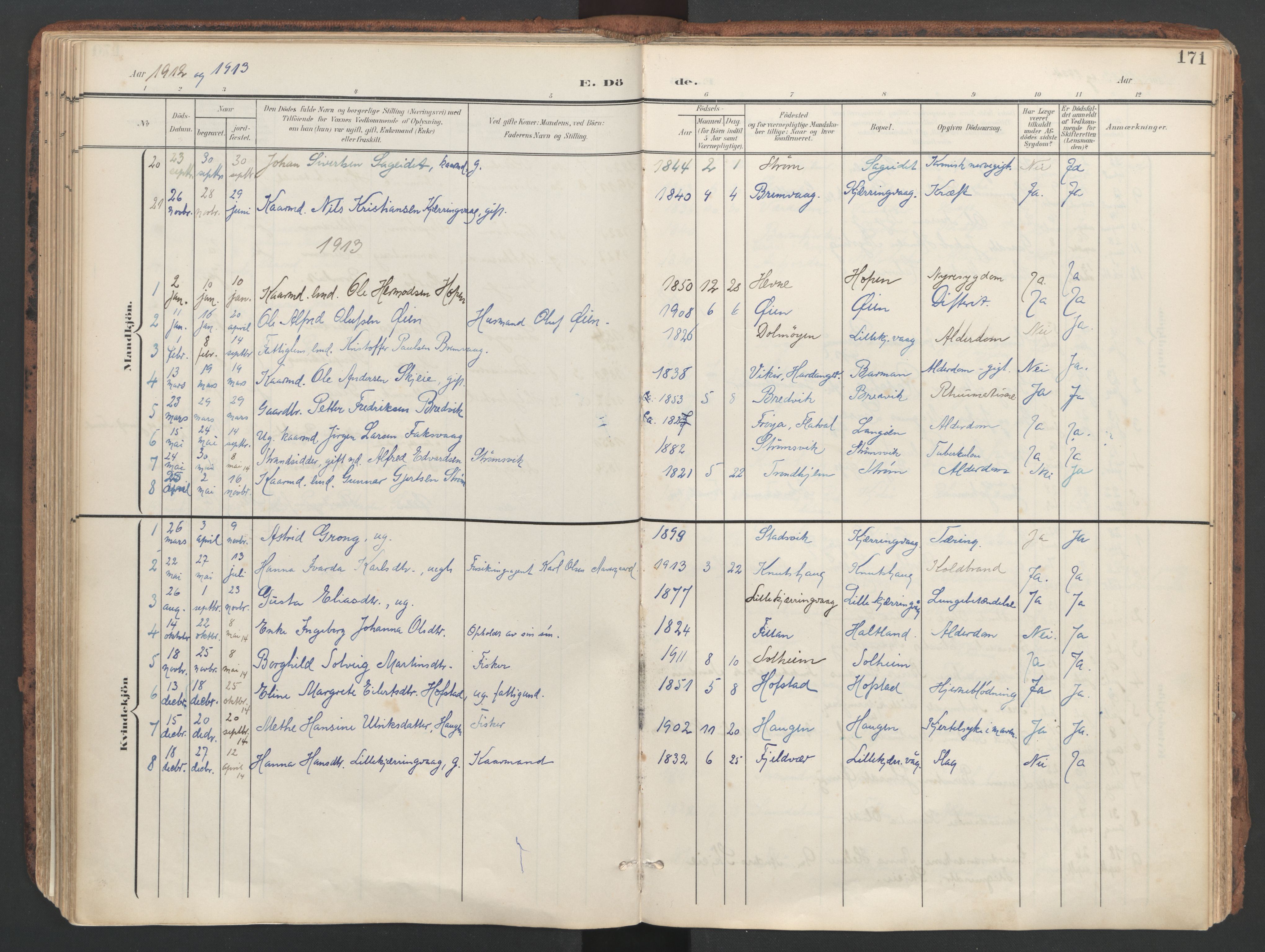 Ministerialprotokoller, klokkerbøker og fødselsregistre - Sør-Trøndelag, SAT/A-1456/634/L0537: Parish register (official) no. 634A13, 1896-1922, p. 171