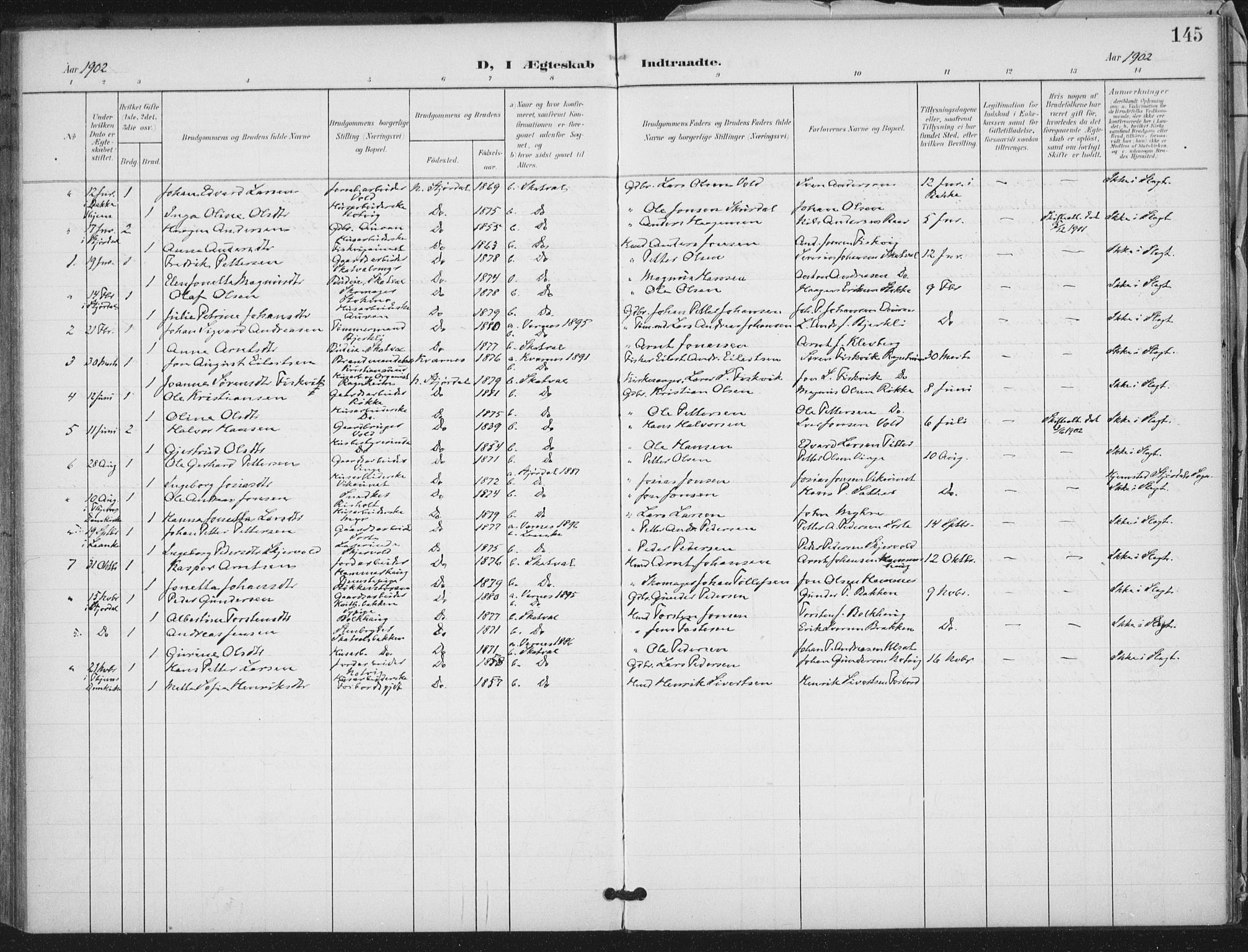 Ministerialprotokoller, klokkerbøker og fødselsregistre - Nord-Trøndelag, SAT/A-1458/712/L0101: Parish register (official) no. 712A02, 1901-1916, p. 145