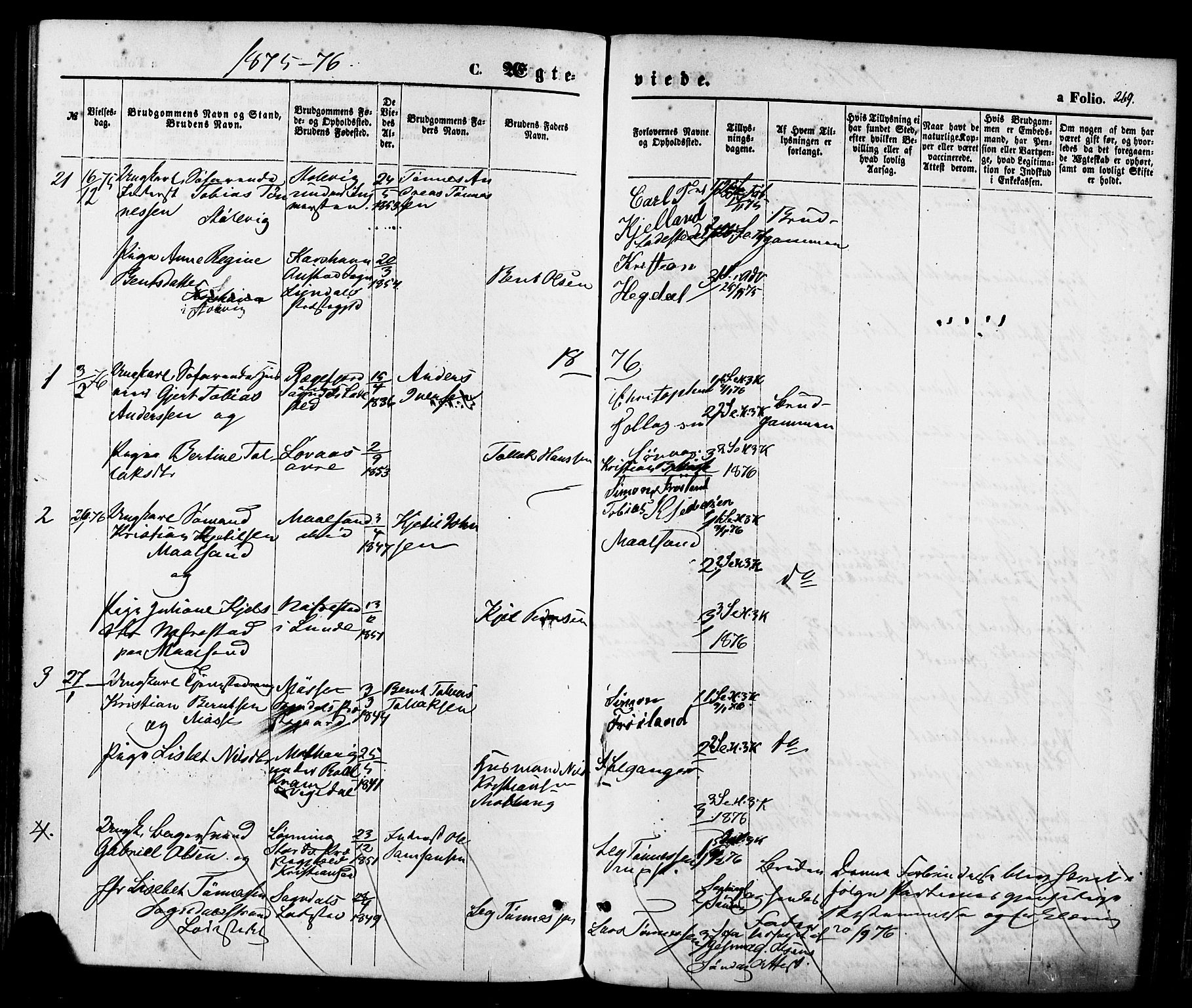 Sokndal sokneprestkontor, AV/SAST-A-101808: Parish register (official) no. A 10, 1874-1886, p. 269