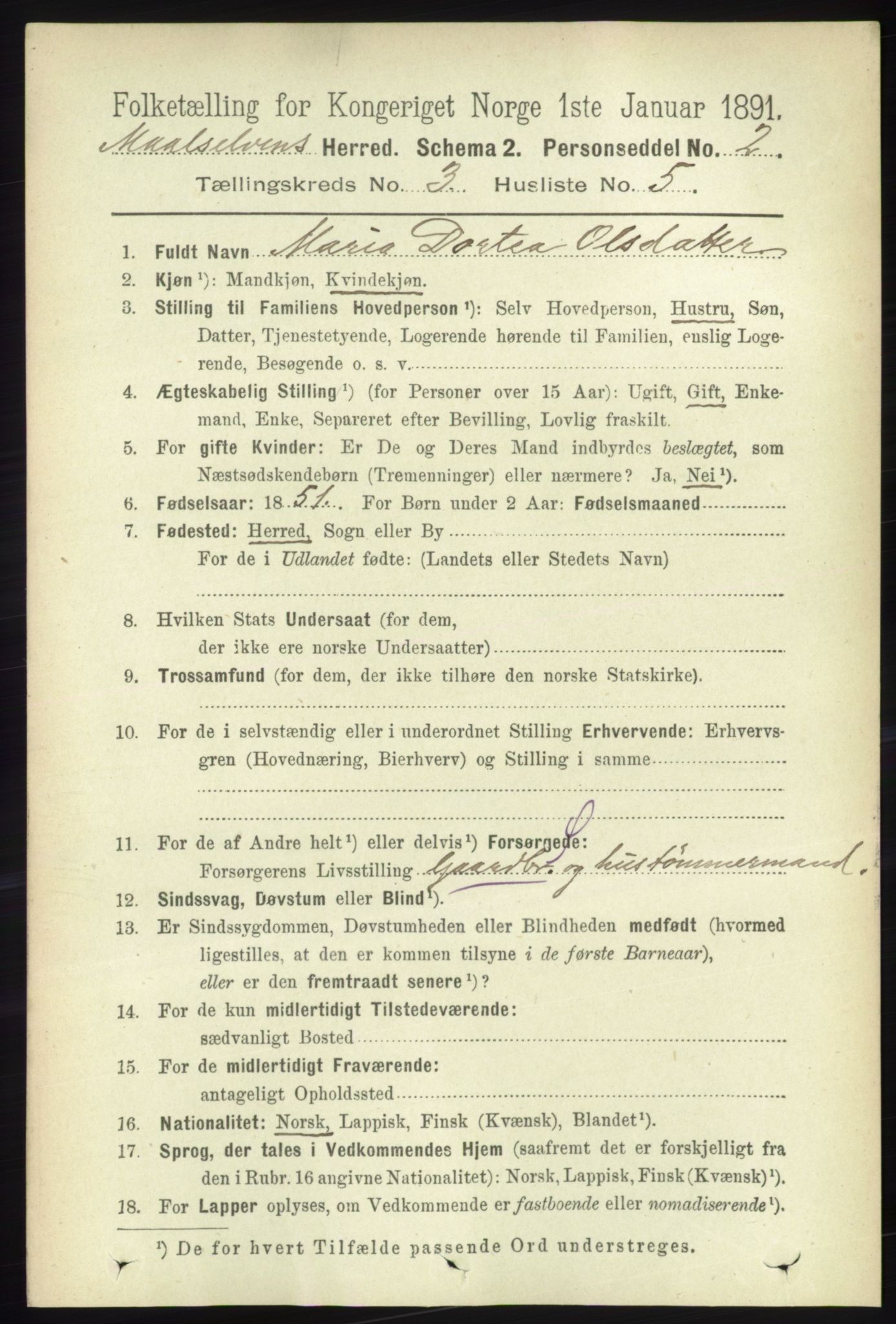RA, 1891 census for 1924 Målselv, 1891, p. 627