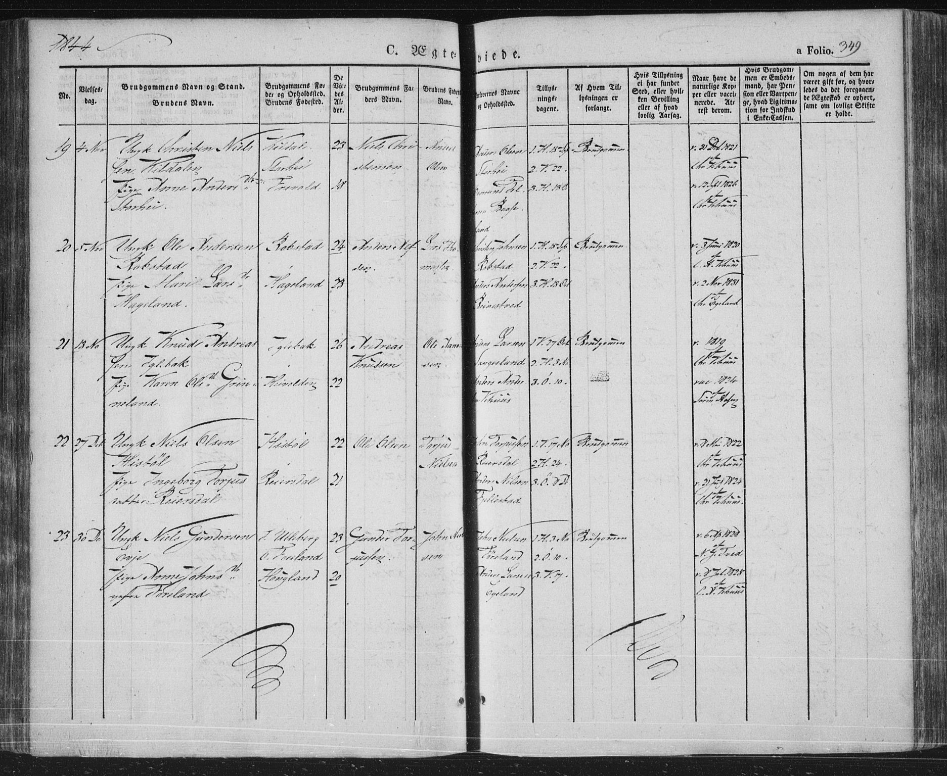 Vennesla sokneprestkontor, SAK/1111-0045/Fa/Fac/L0004: Parish register (official) no. A 4, 1834-1855, p. 349