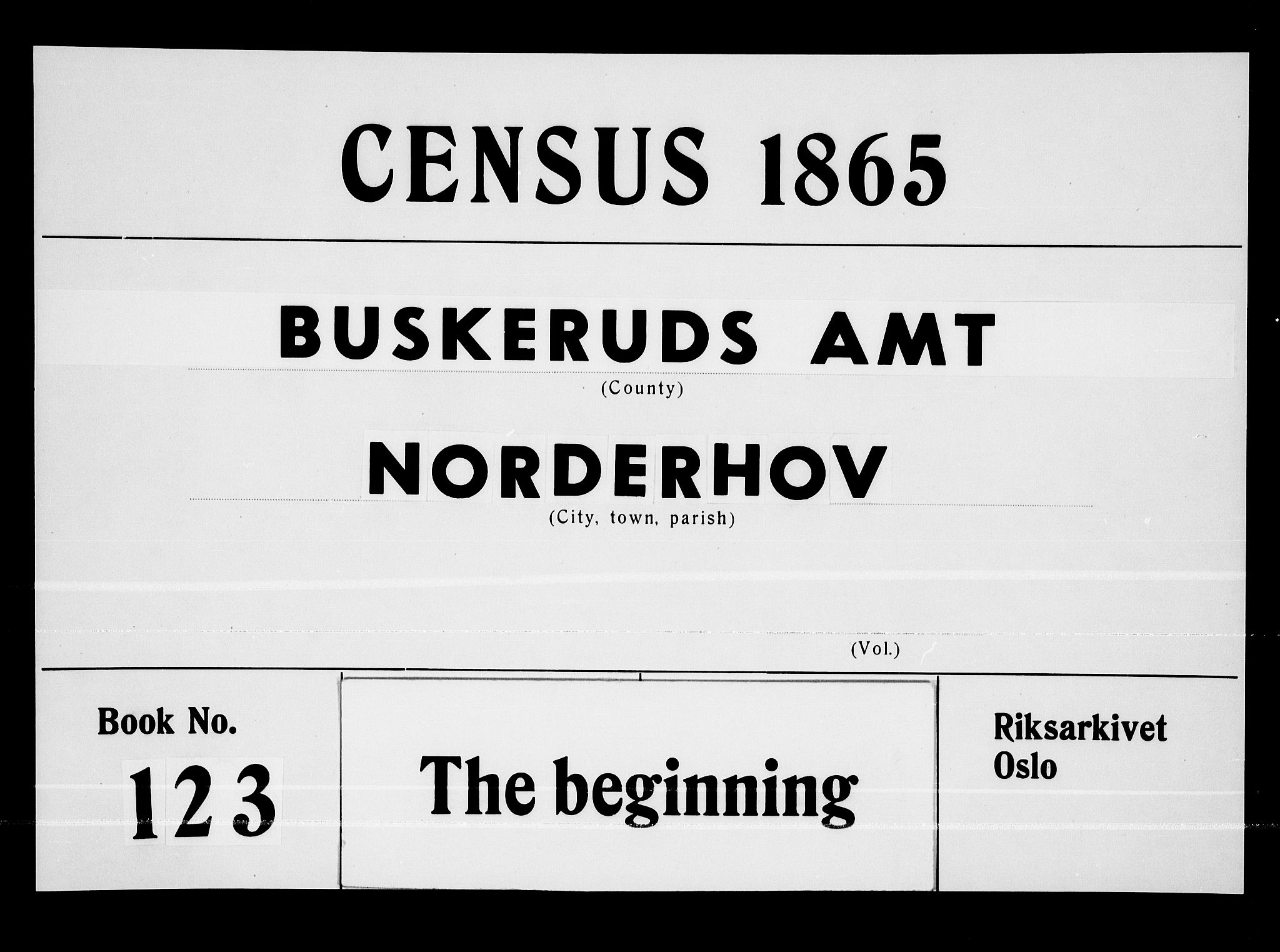 RA, 1865 census for Norderhov/Norderhov, Haug og Lunder, 1865, p. 1