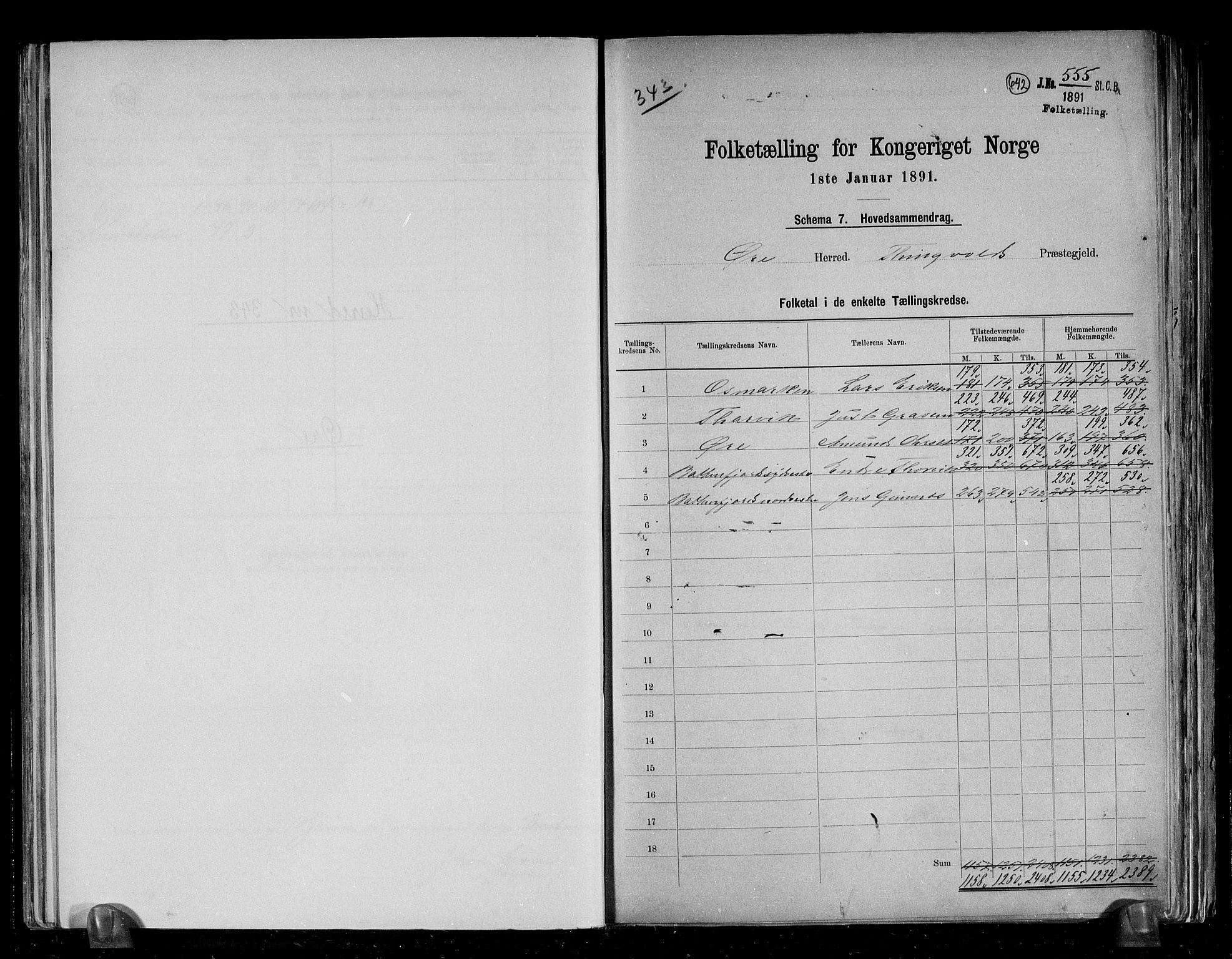 RA, 1891 census for 1558 Øre, 1891, p. 2