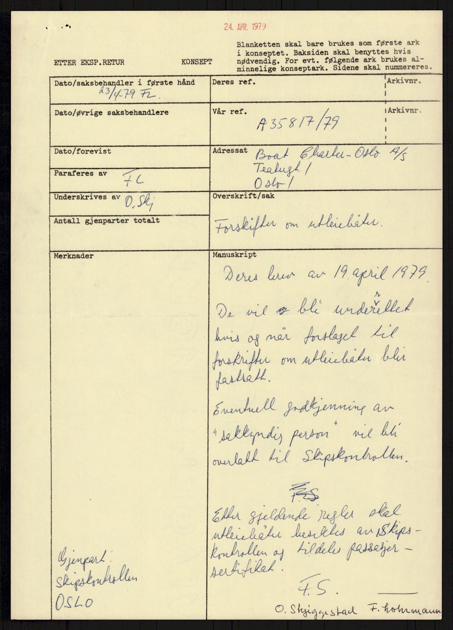 Sjøfartsdirektoratet med forløpere, generelt arkiv, AV/RA-S-1407/D/Du/Duc/L0641/0004: Skipskontrollen - Forskrifter    / Utleiebåter (2 mapper), 1977-1989, p. 6