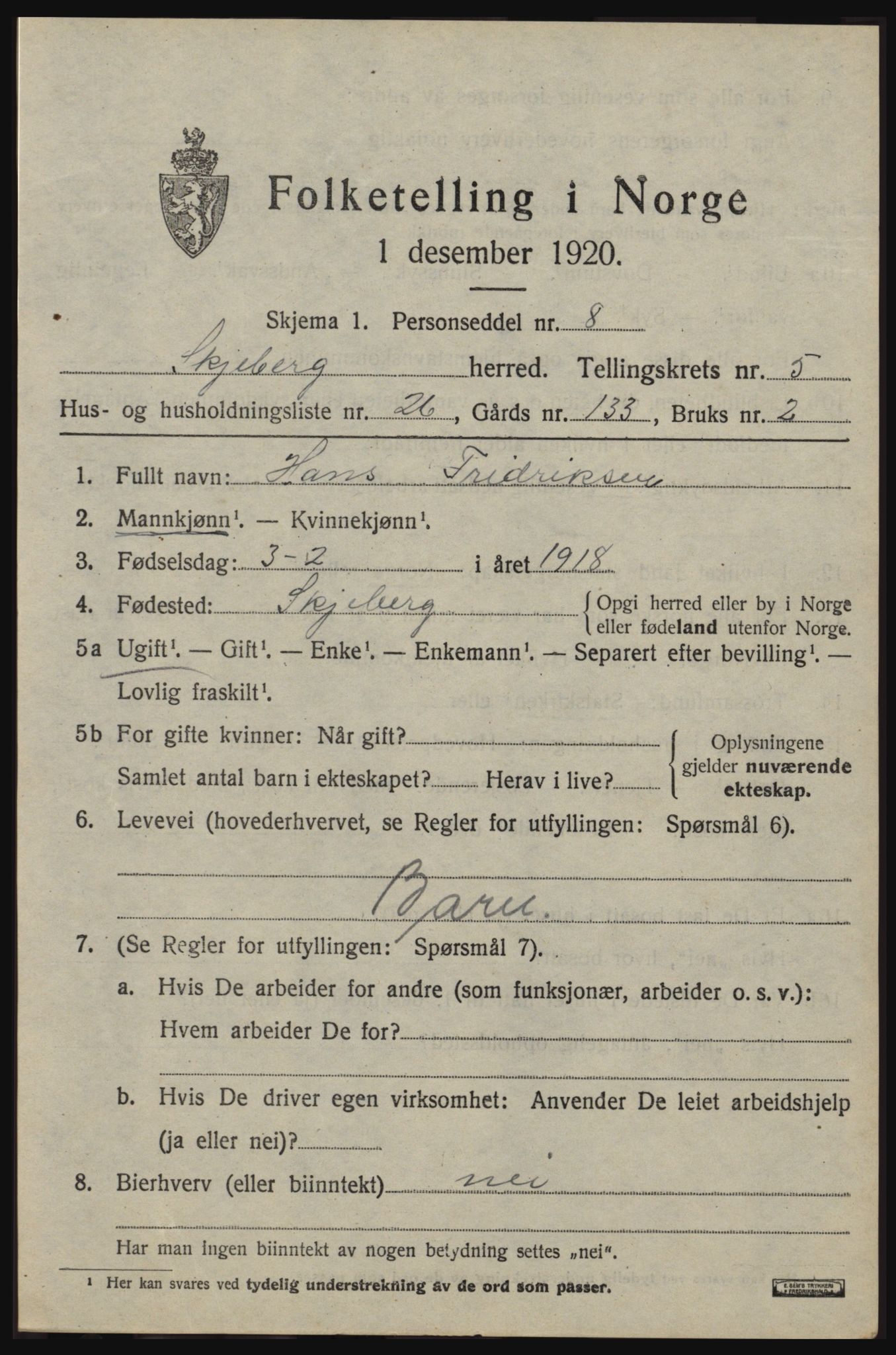 SAO, 1920 census for Skjeberg, 1920, p. 5915