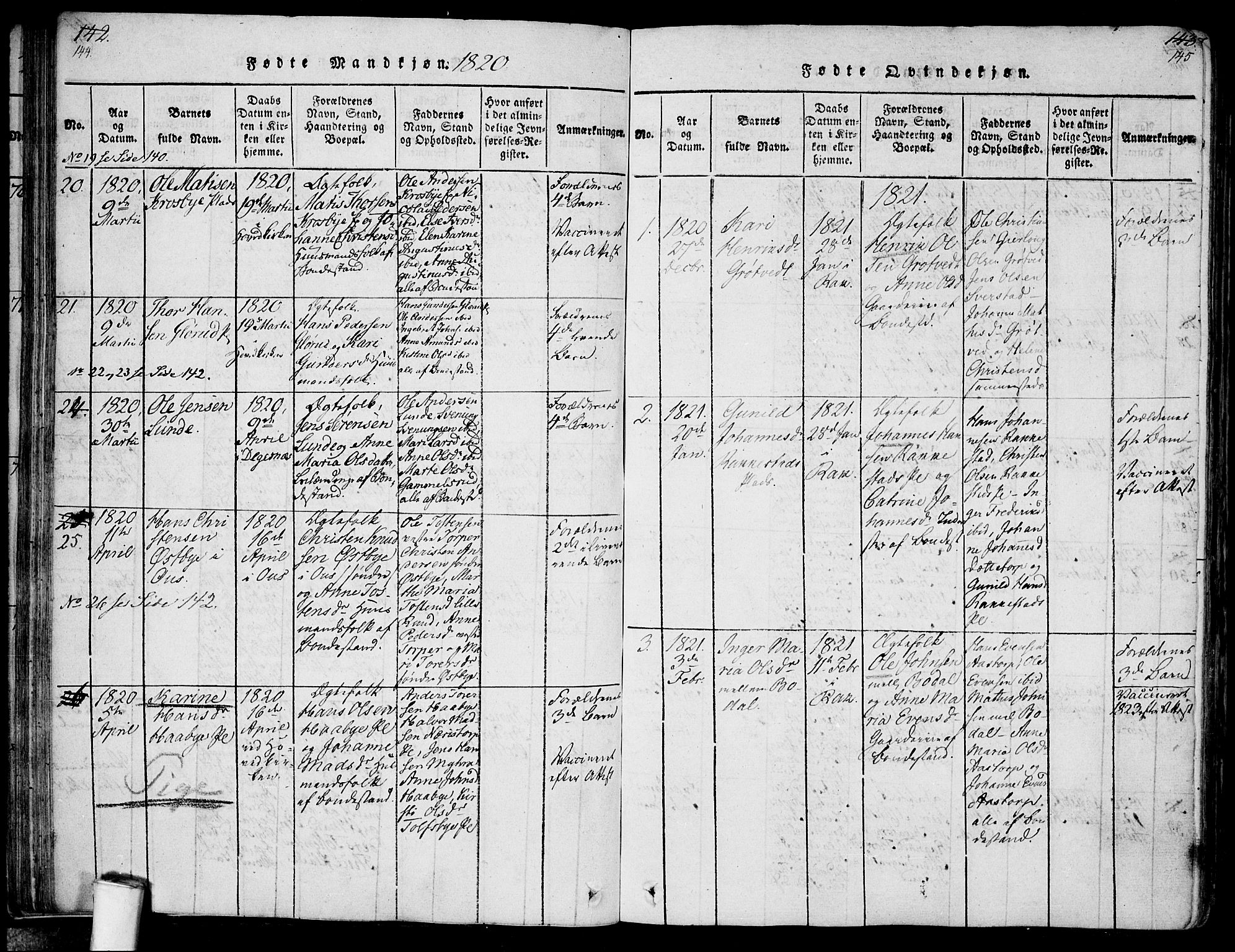 Rakkestad prestekontor Kirkebøker, SAO/A-2008/F/Fa/L0006: Parish register (official) no. I 6, 1814-1824, p. 144-145