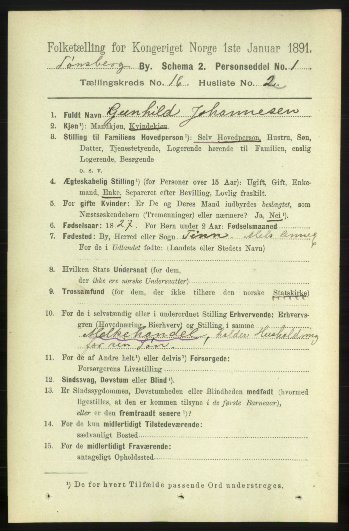 RA, 1891 census for 0705 Tønsberg, 1891, p. 4795