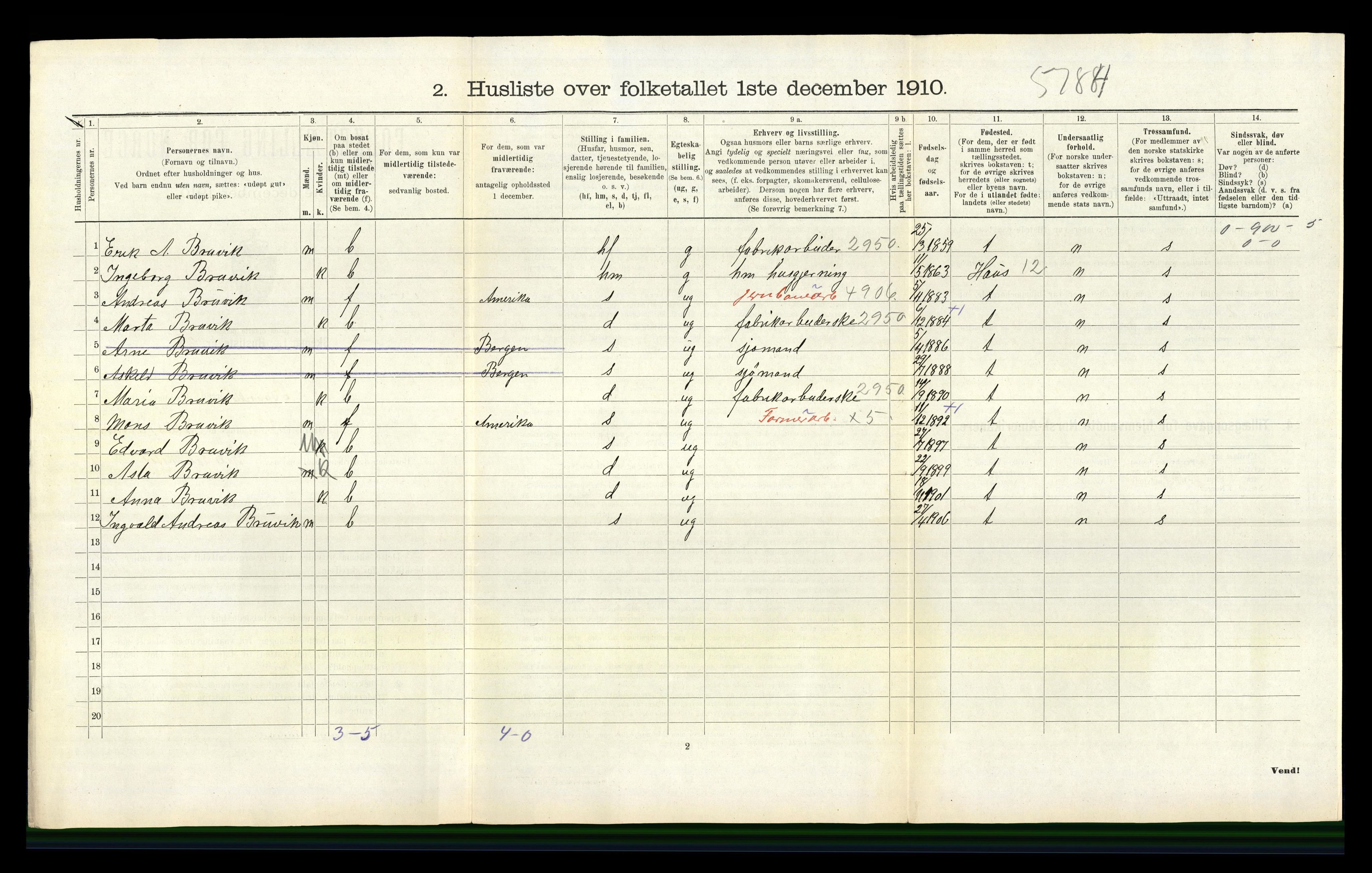 RA, 1910 census for Bruvik, 1910, p. 581