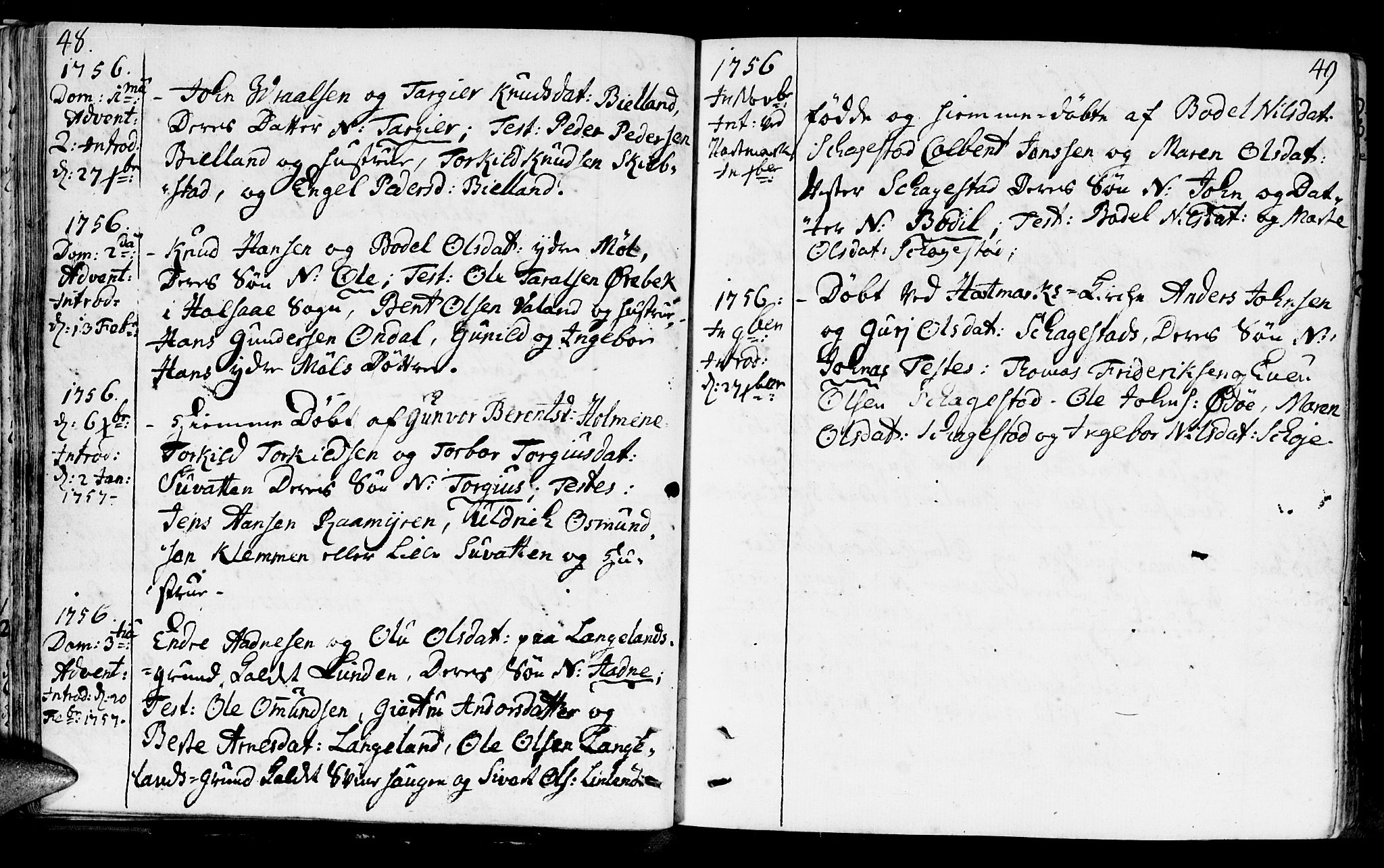 Holum sokneprestkontor, SAK/1111-0022/F/Fa/Faa/L0002: Parish register (official) no. A 2, 1756-1780, p. 48-49