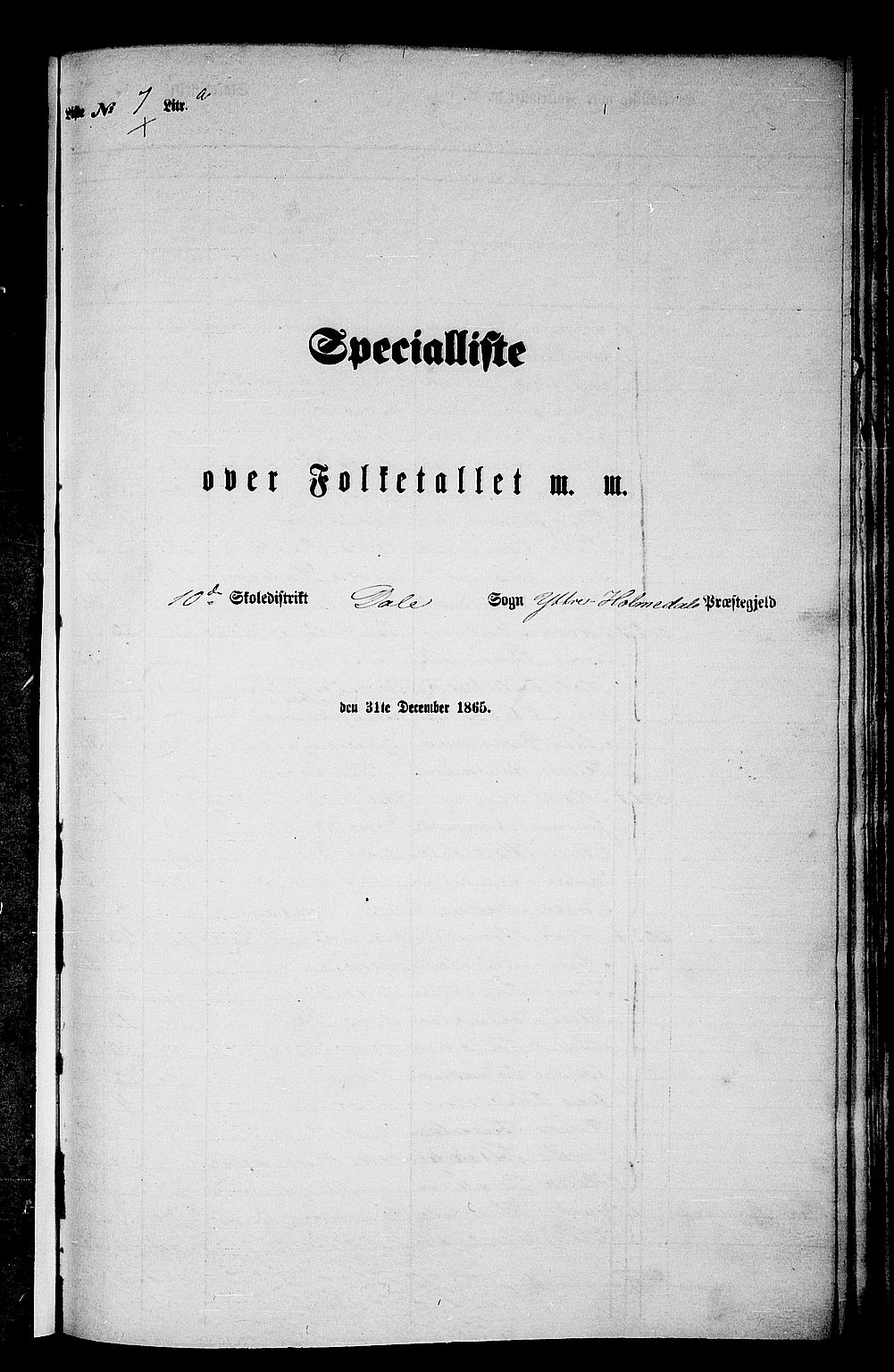 RA, 1865 census for Ytre Holmedal, 1865, p. 116