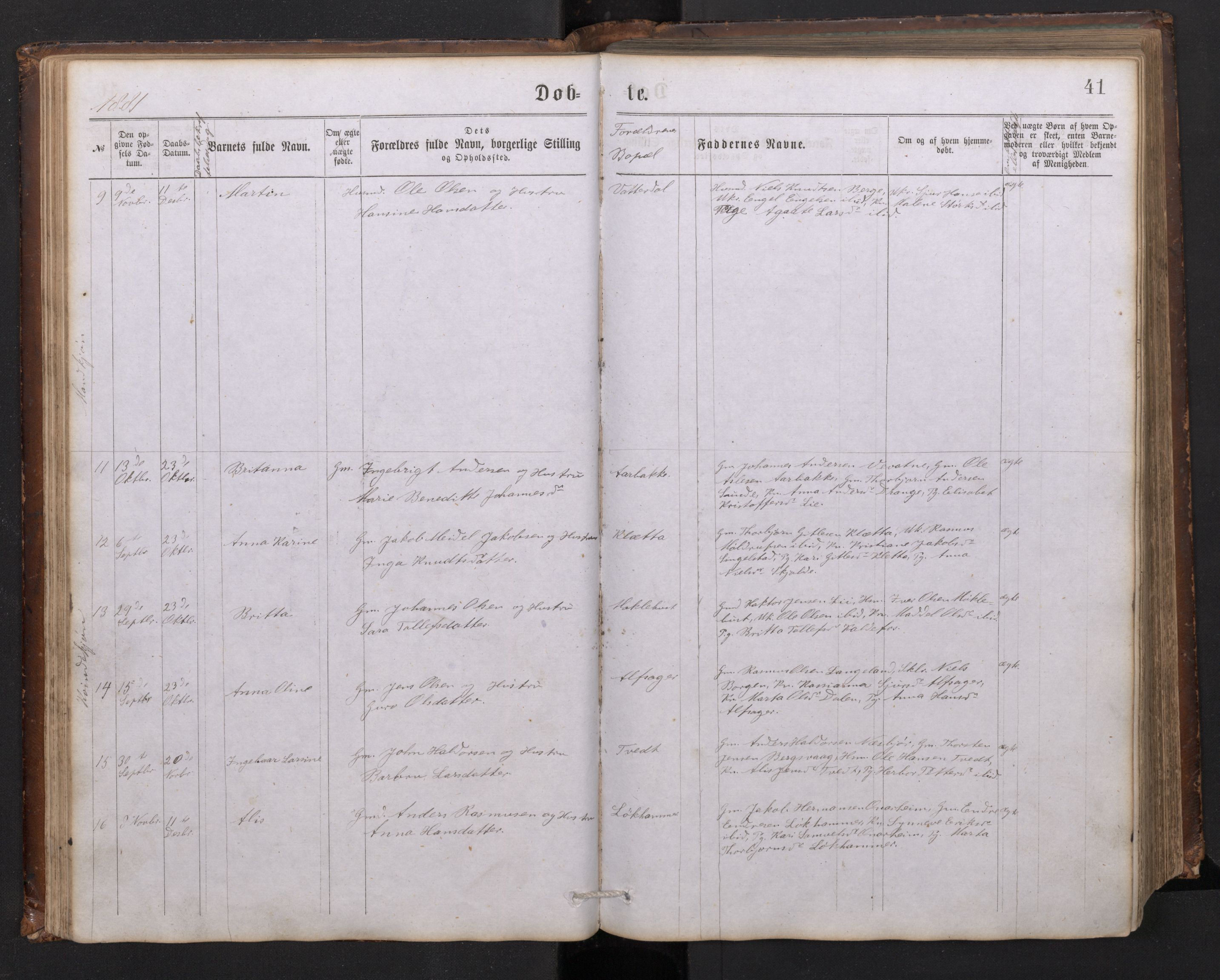Tysnes sokneprestembete, SAB/A-78601/H/Hab: Parish register (copy) no. C 1, 1873-1895, p. 40b-41a