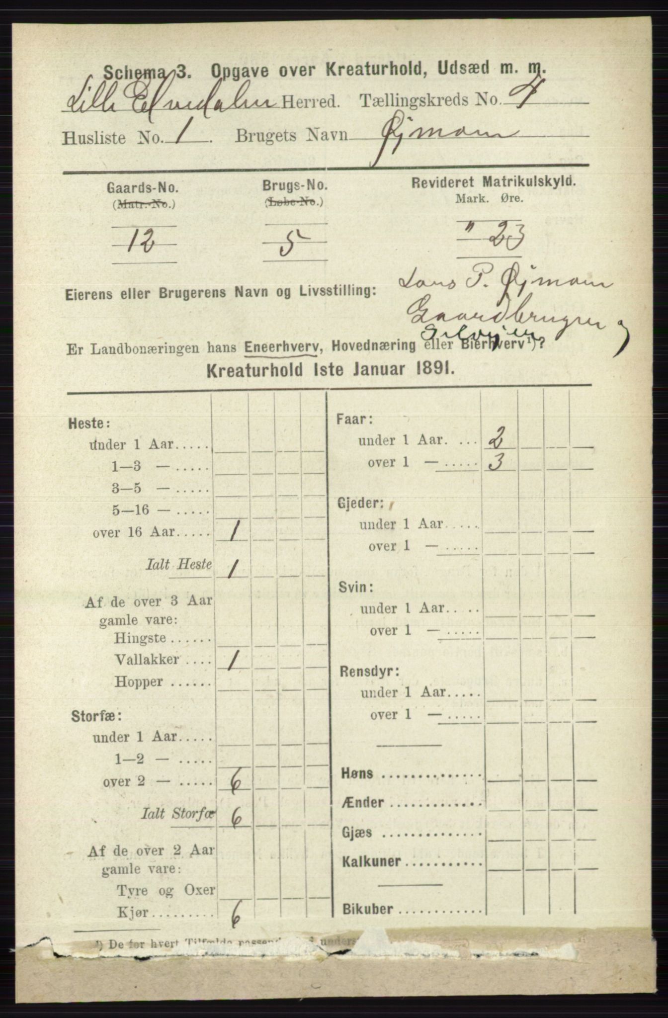 RA, 1891 census for 0438 Lille Elvedalen, 1891, p. 4234