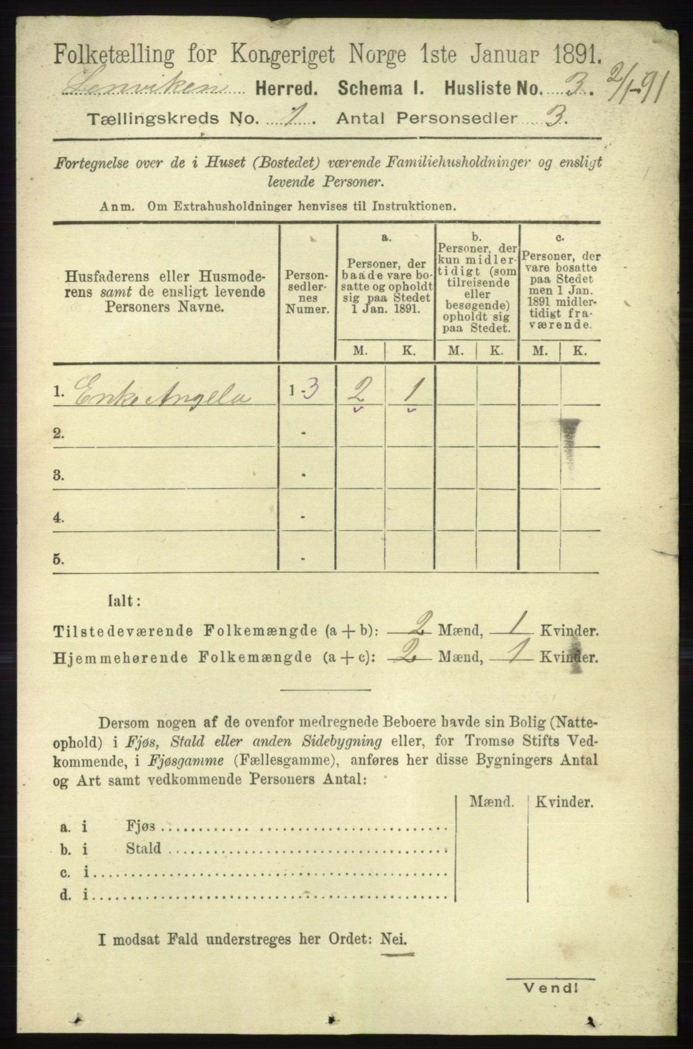 RA, 1891 census for 1931 Lenvik, 1891, p. 26