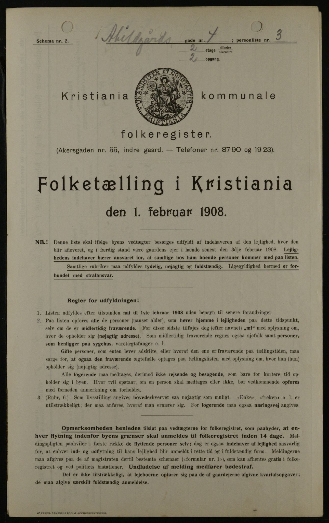 OBA, Municipal Census 1908 for Kristiania, 1908, p. 16