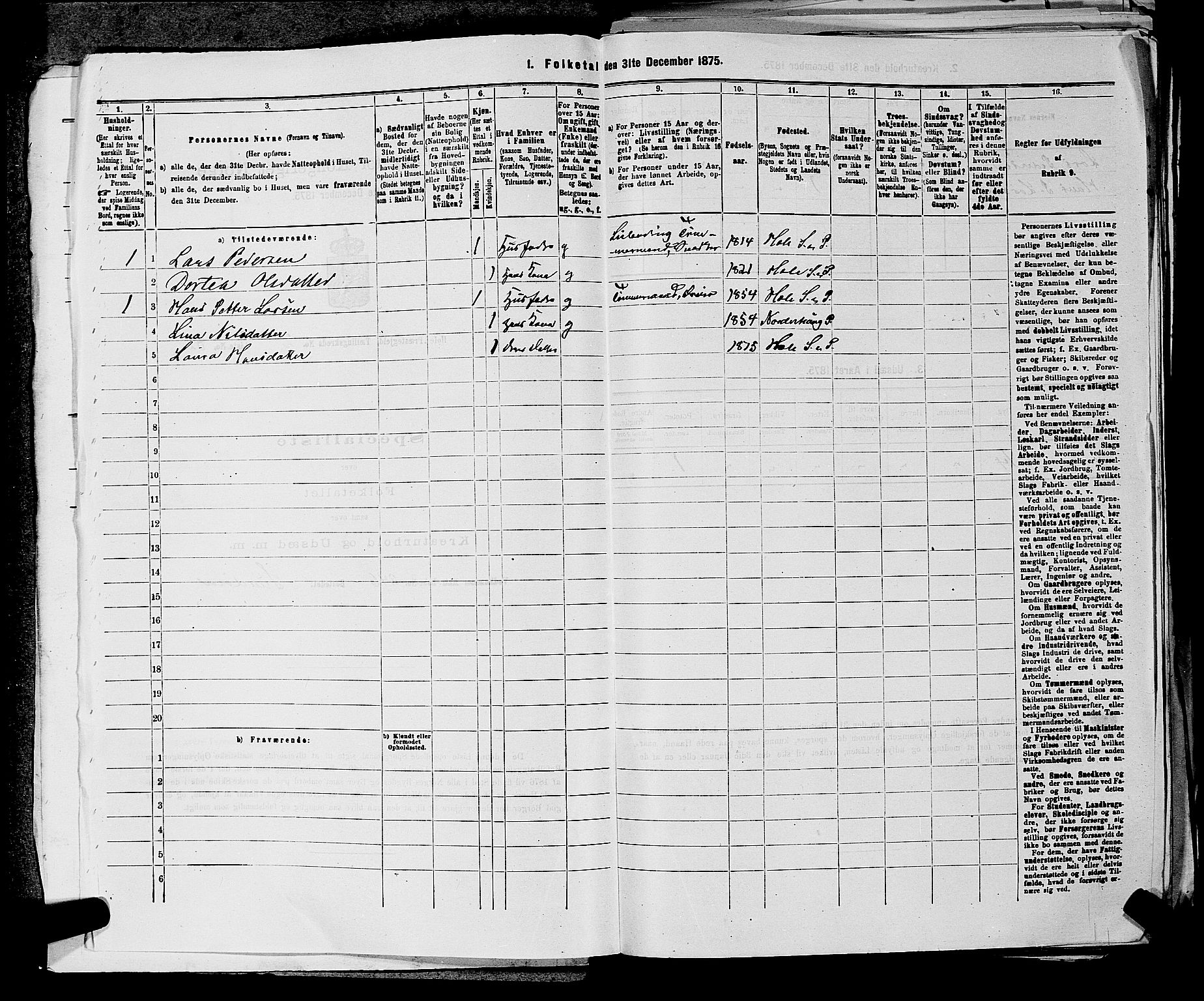 SAKO, 1875 census for 0612P Hole, 1875, p. 281