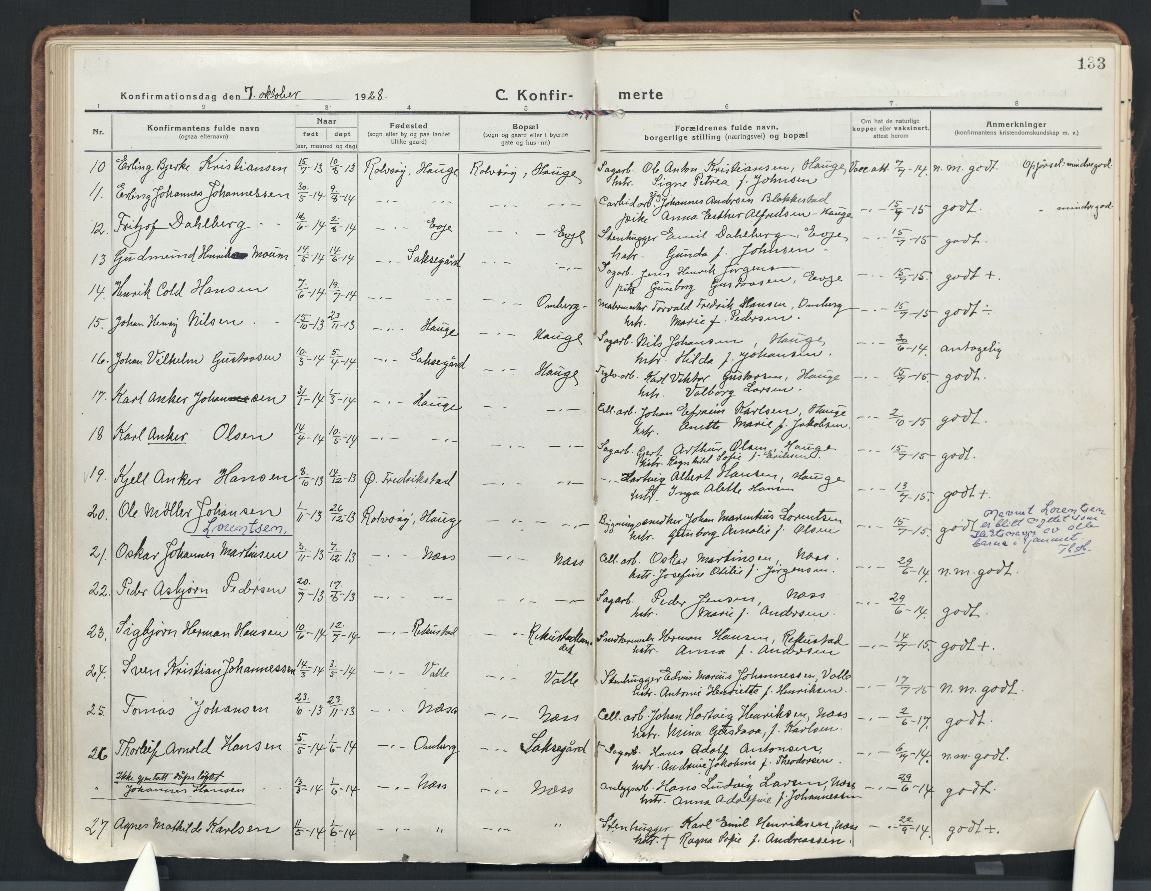 Rolvsøy prestekontor Kirkebøker, AV/SAO-A-2004/F/Fa/L0003: Parish register (official) no. 3, 1917-1935, p. 133