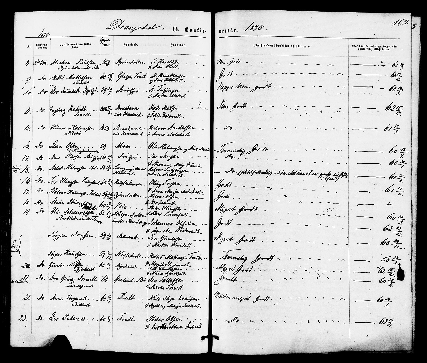 Drangedal kirkebøker, AV/SAKO-A-258/F/Fa/L0009: Parish register (official) no. 9 /1, 1872-1884, p. 162