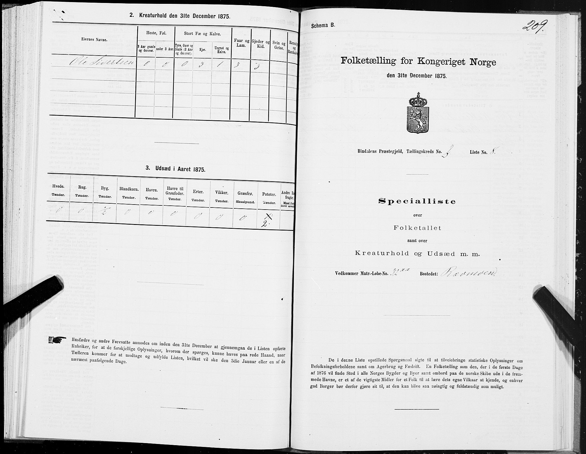 SAT, 1875 census for 1811P Bindal, 1875, p. 1209
