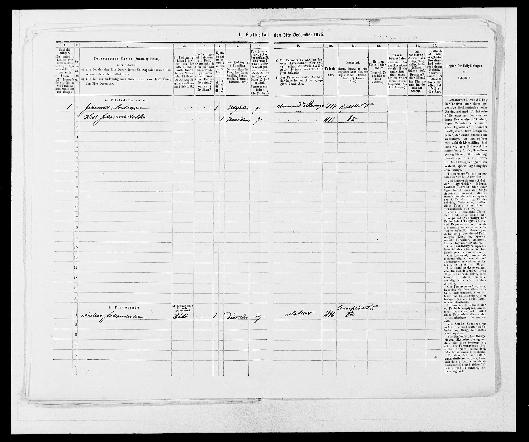 SAB, 1875 census for 1223P Tysnes, 1875, p. 415