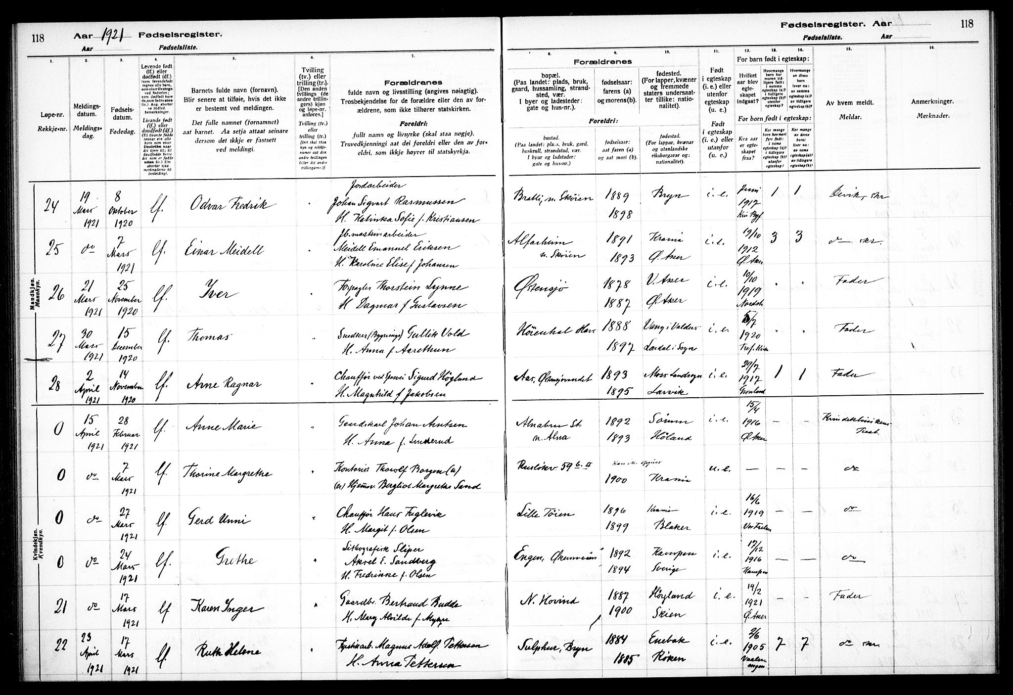 Østre Aker prestekontor Kirkebøker, AV/SAO-A-10840/J/Ja/L0001: Birth register no. I 1, 1916-1923, p. 118