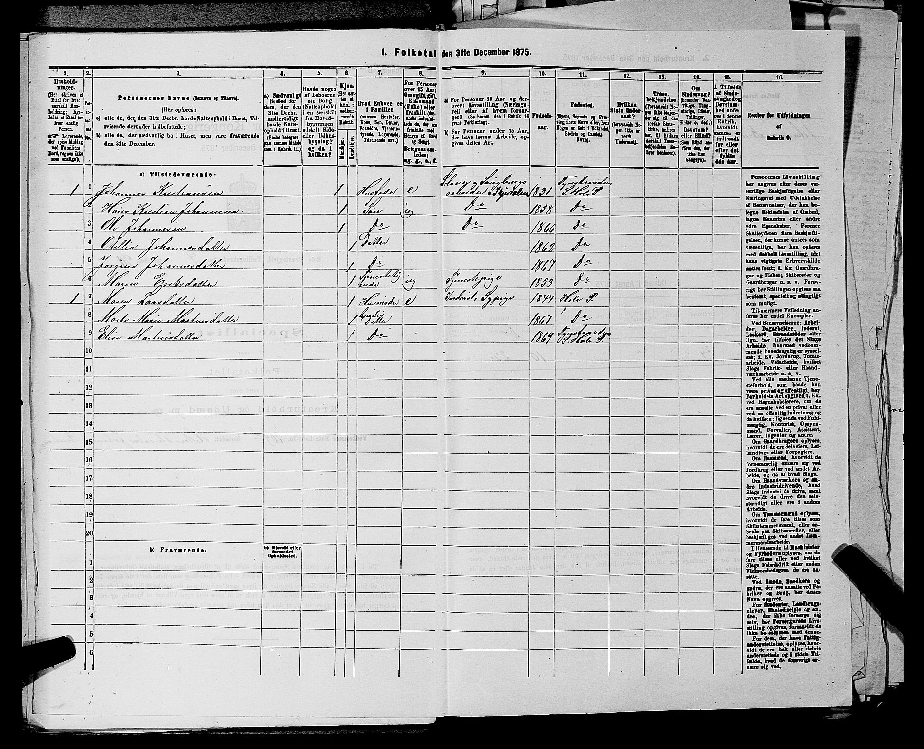 SAKO, 1875 census for 0612P Hole, 1875, p. 1375