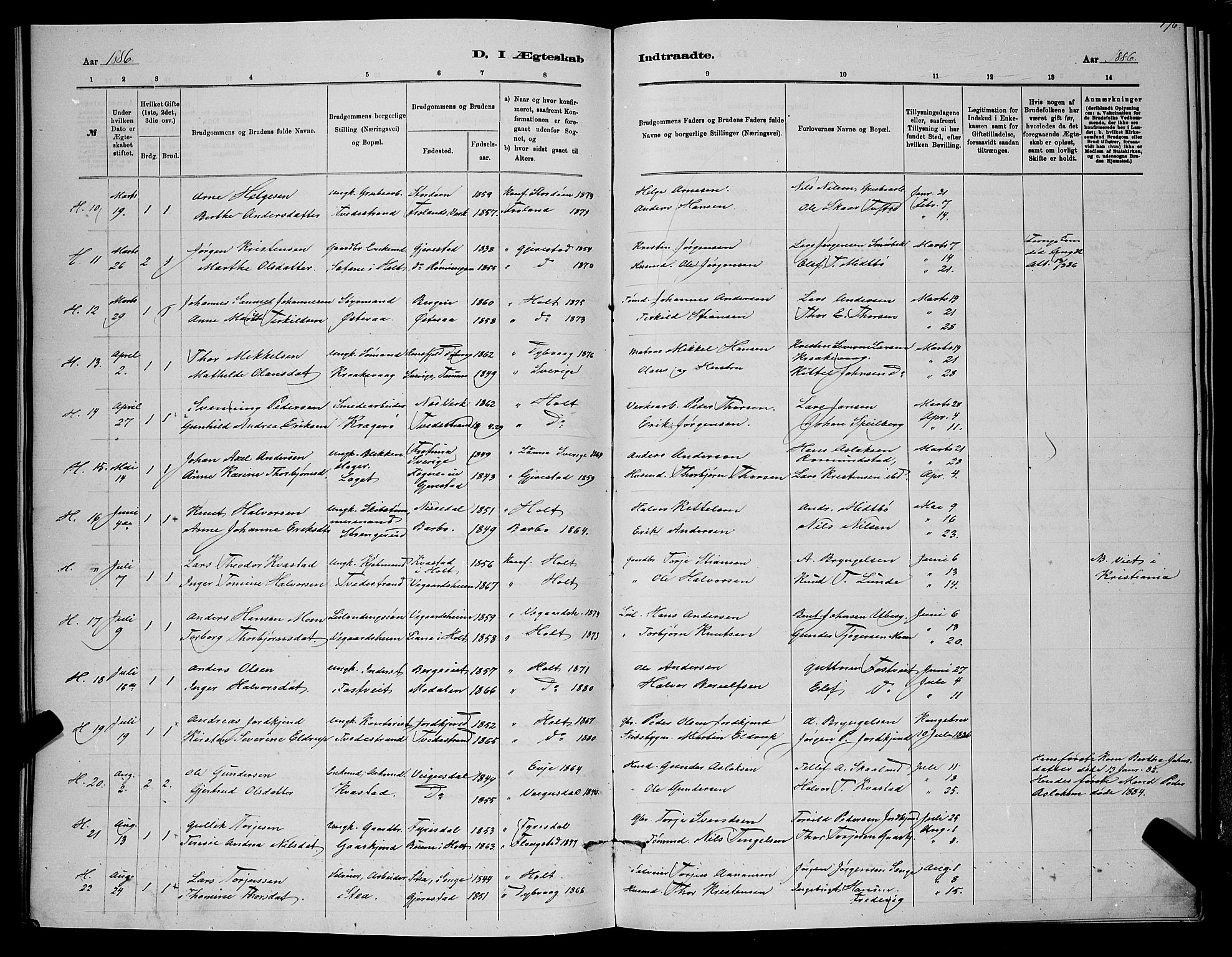 Holt sokneprestkontor, AV/SAK-1111-0021/F/Fb/L0010: Parish register (copy) no. B 10, 1883-1896, p. 177