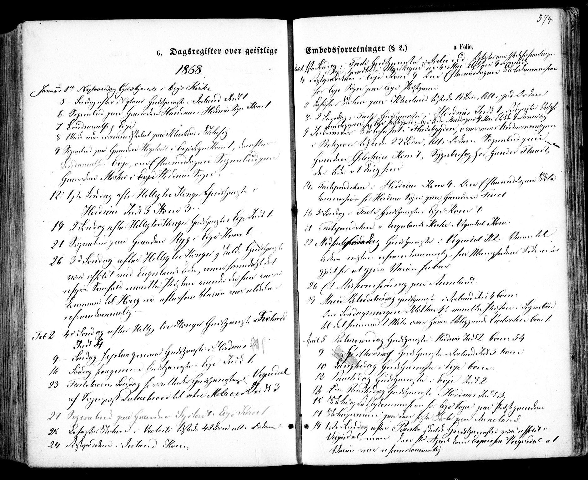 Evje sokneprestkontor, SAK/1111-0008/F/Fa/Faa/L0006: Parish register (official) no. A 6, 1866-1884, p. 574