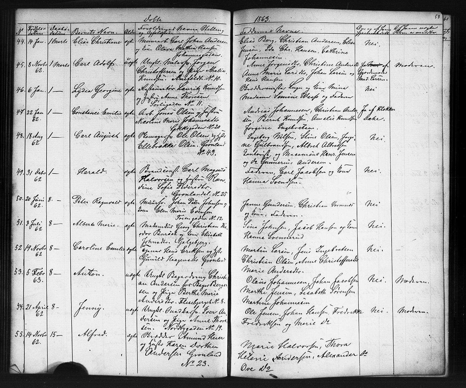 Grønland prestekontor Kirkebøker, AV/SAO-A-10848/G/Ga/L0002: Parish register (copy) no. 2, 1861-1863, p. 58