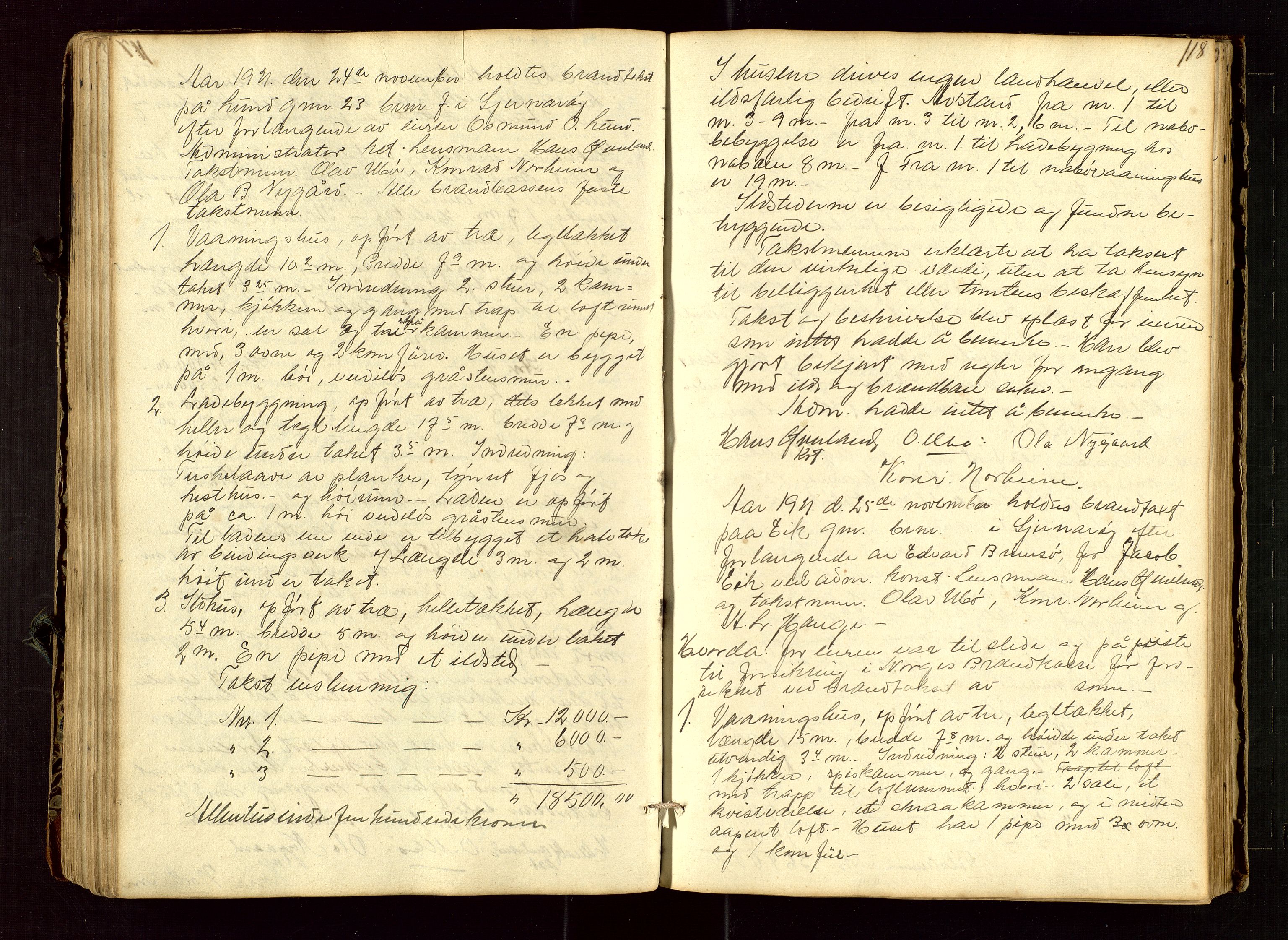 Nedstrand lensmannskontor, AV/SAST-A-100236/Goa/L0001: "Brandtaxt Protocoll", 1877-1922, p. 117b-118a