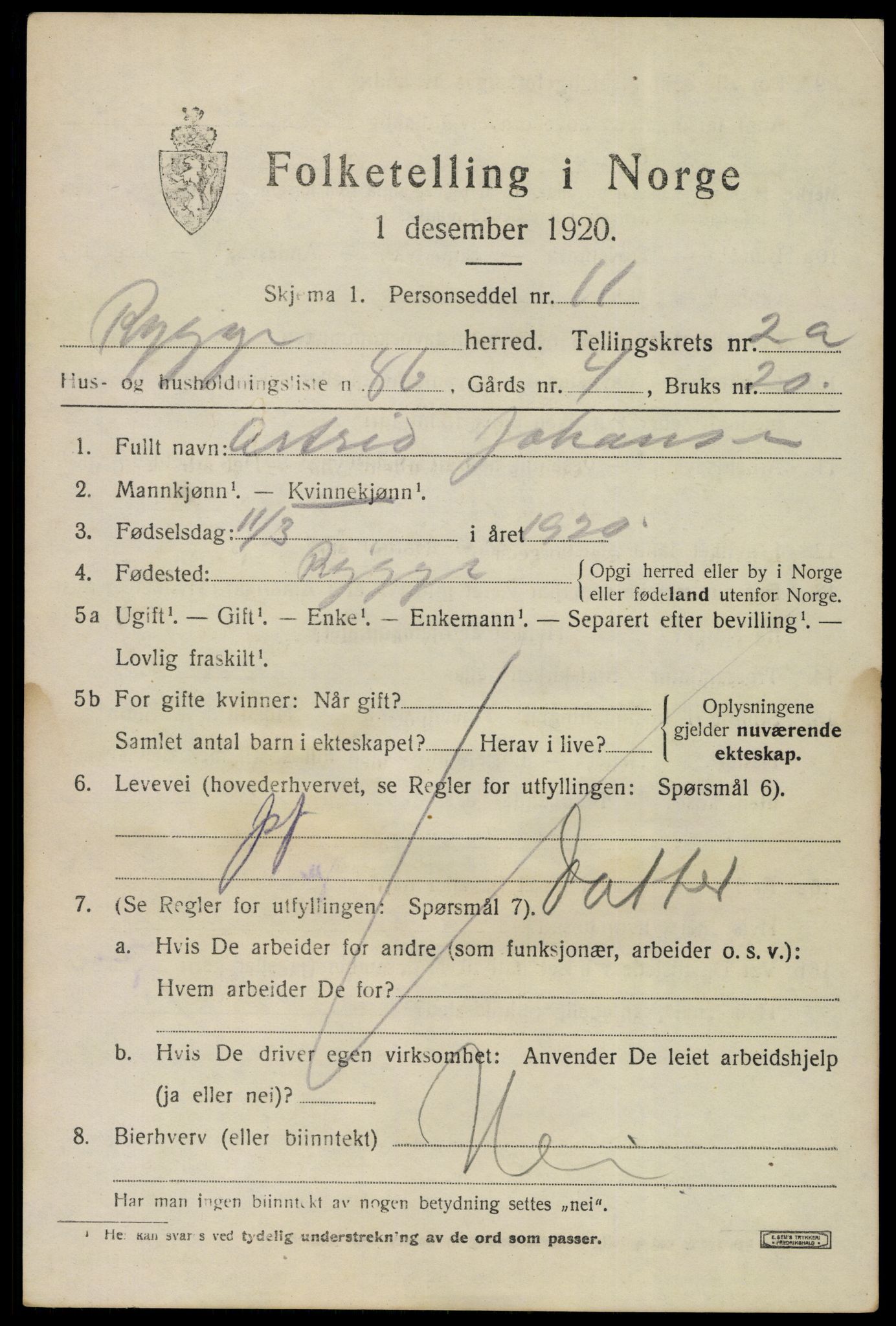 SAO, 1920 census for Rygge, 1920, p. 7793