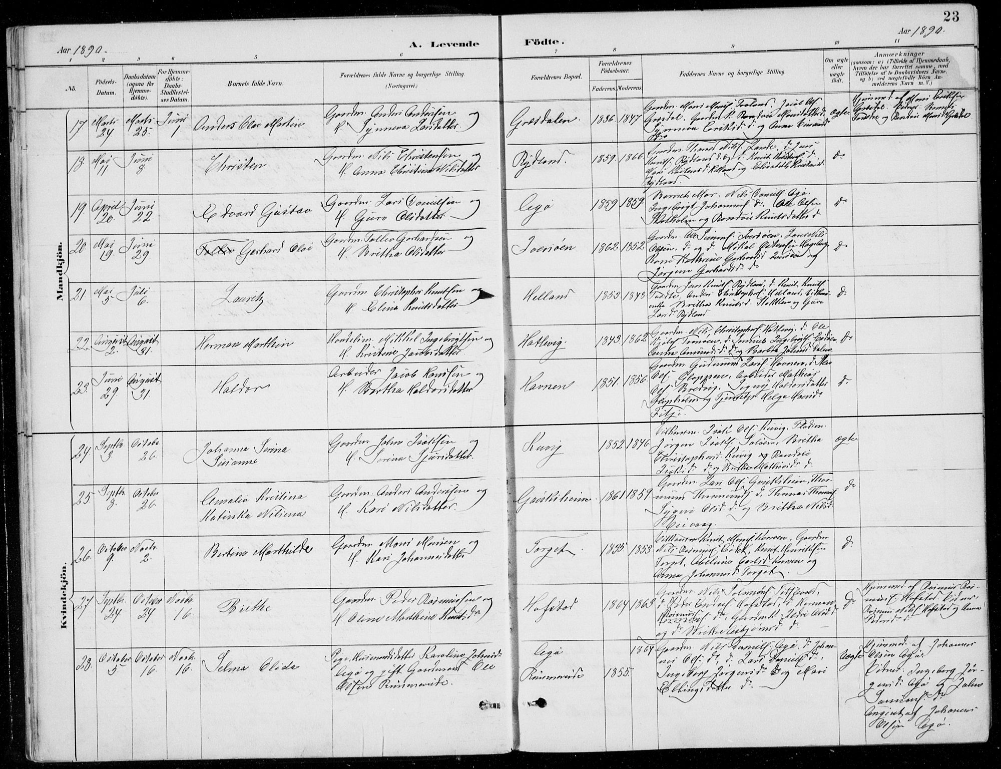 Fitjar sokneprestembete, AV/SAB-A-99926: Parish register (copy) no. A 2, 1887-1906, p. 23
